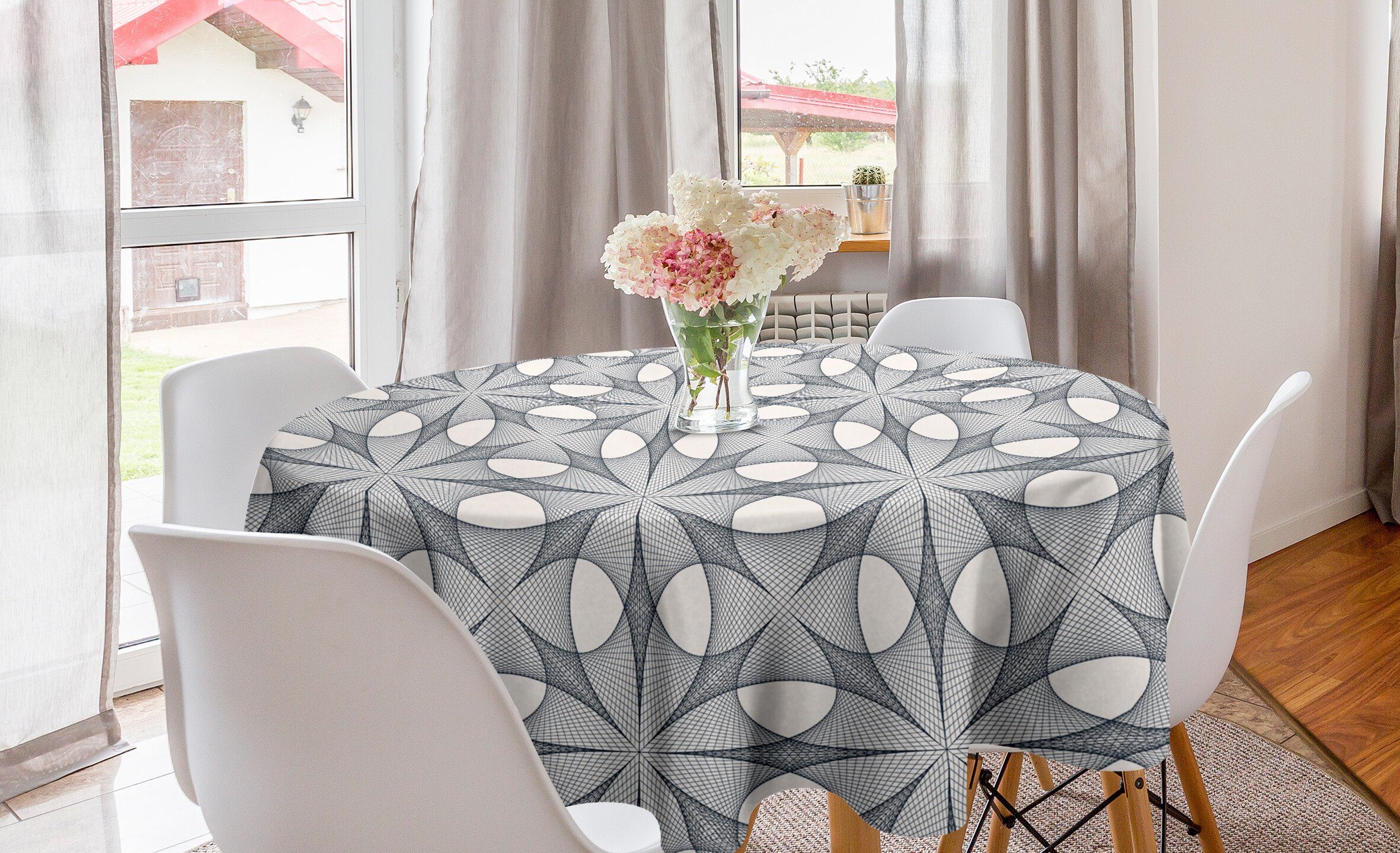 Abakuhaus Tischdecke Kreis Tischdecke Abdeckung für Esszimmer Küche Dekoration, Geometrisch Eckige Formen Stripes