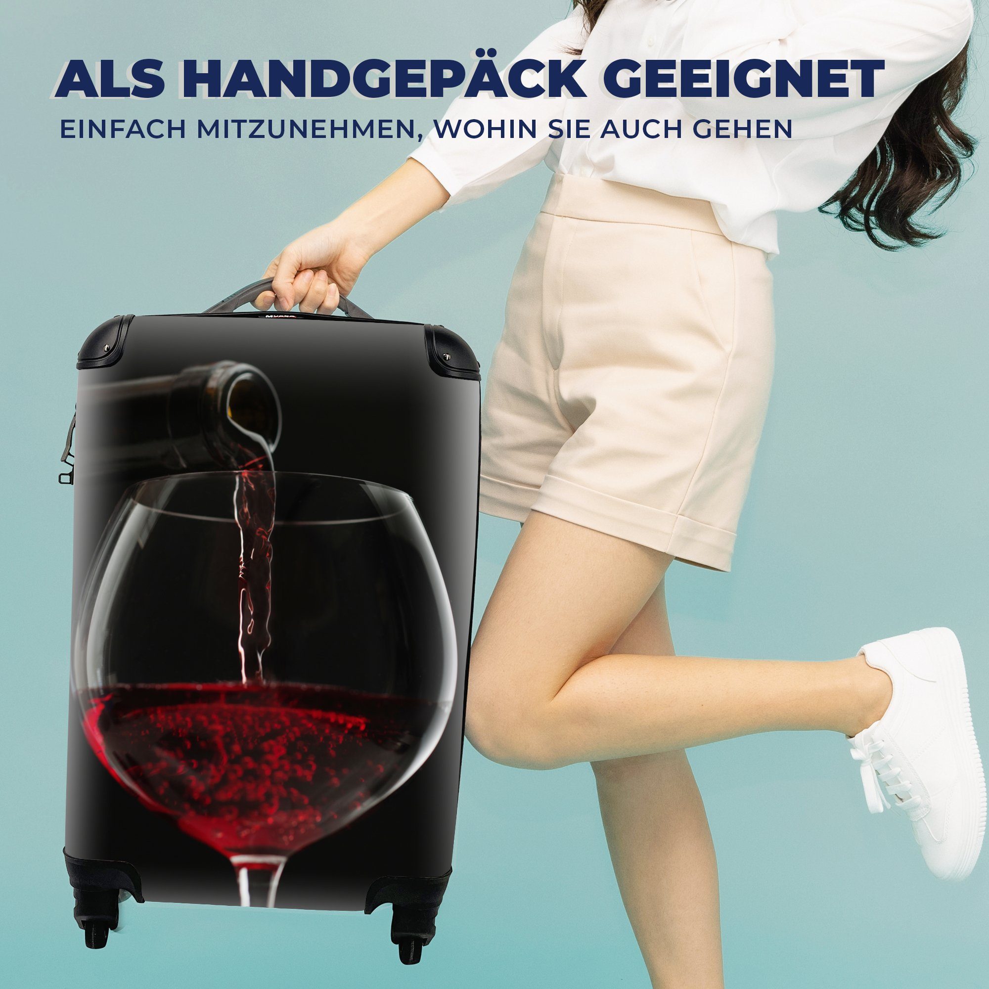 Rollen, Handgepäck von in Weinglas ein wird, mit gegossen der Ferien, Rotwein, 4 Handgepäckkoffer Reisetasche rollen, Bild für MuchoWow Trolley, Reisekoffer