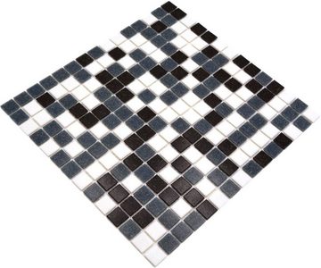 Mosani Bodenfliese Glasmosaik Mosaikfliesen weiss grau schwarz Badfliese Duschrückwand