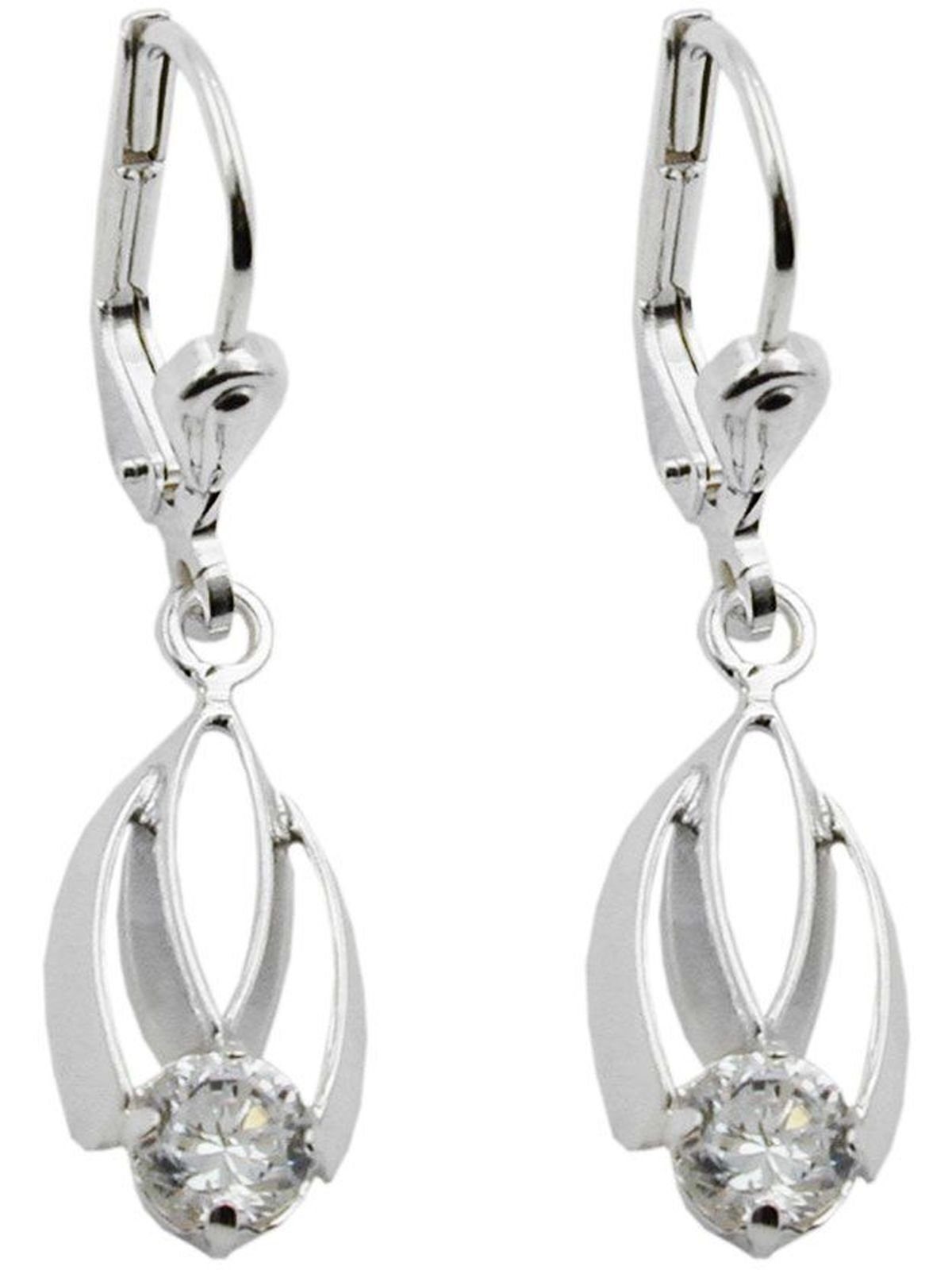 Gallay Paar Ohrhänger Ohrhänger Ohrringe 30x8mm mit Zirkonia weiß glänzend Silber 925 (1-tlg)