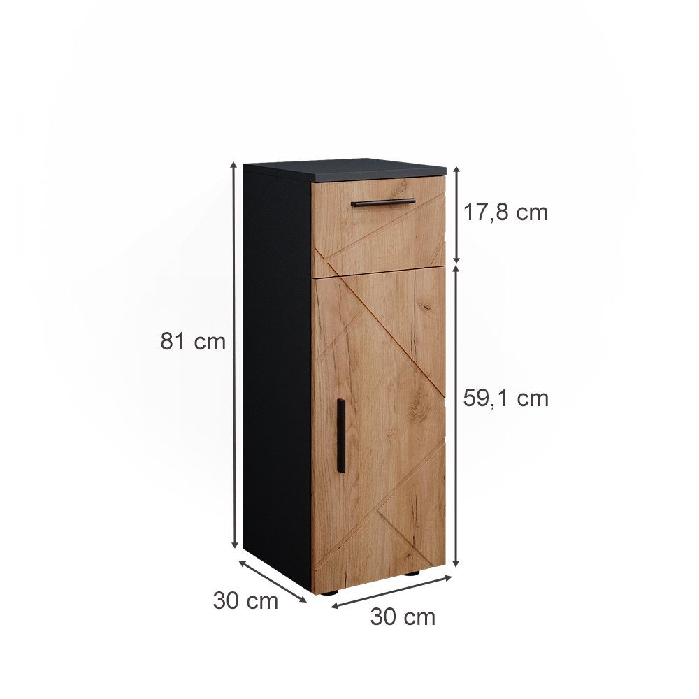 Vicco Midischrank Irma, Anthrazit/Eiche, 30 x 81 cm (1-St)