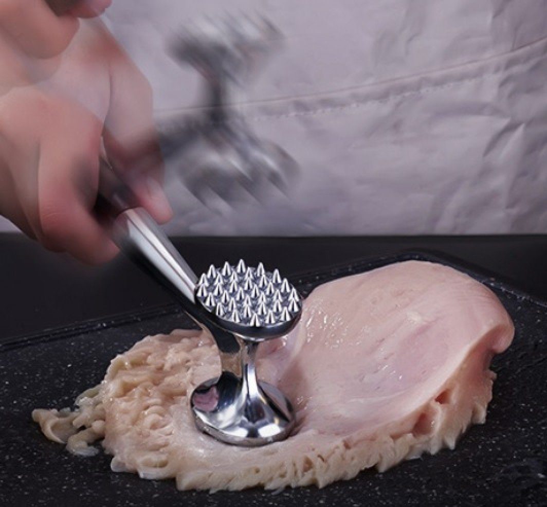 Fleischhammer BAYLI Edelstahl, Fleischklopfer mit Pizzaschneider aus Doppelseitiger zwei