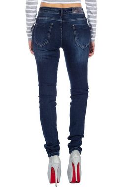 Cipo & Baxx Slim-fit-Jeans Low Waist Hose BA-19CB07 Stonewashed mit Patch an der Gürtelschlaufe