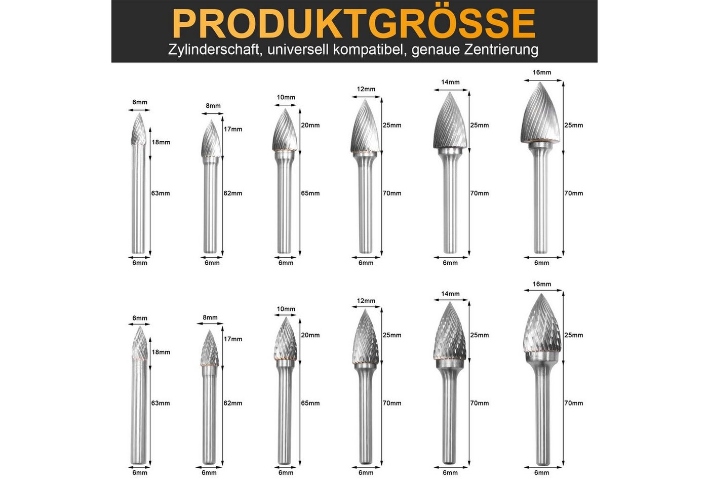 Thumbnail - Sunicol Bohr-Meißel-Set Einzel-/Doppelschnitt-Hartmetall-Rotationsfräser, 1/4''-Schaft, für Metallpolieren Holzschnitzen...