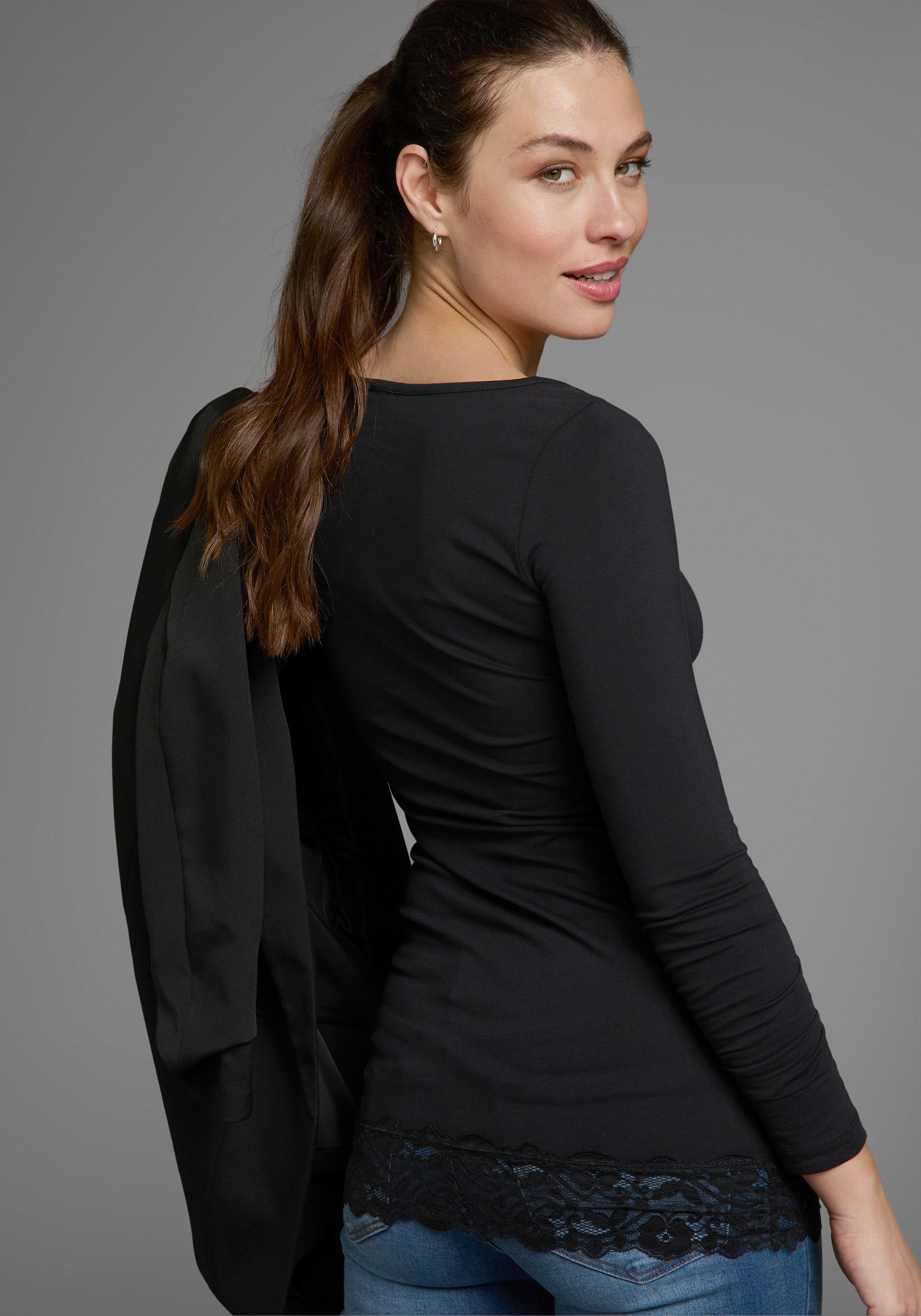 AJC Longshirt Langarm, figurbetonter Schnitt, unifarben, Rundhalsausschnitt