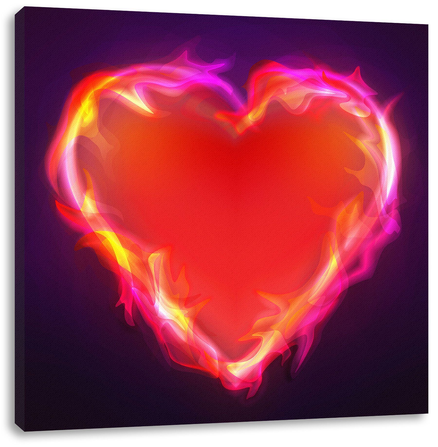 Pixxprint Leinwandbild Herz aus Feuer, Zackenaufhänger aus St), inkl. Feuer bespannt, Herz (1 Leinwandbild fertig