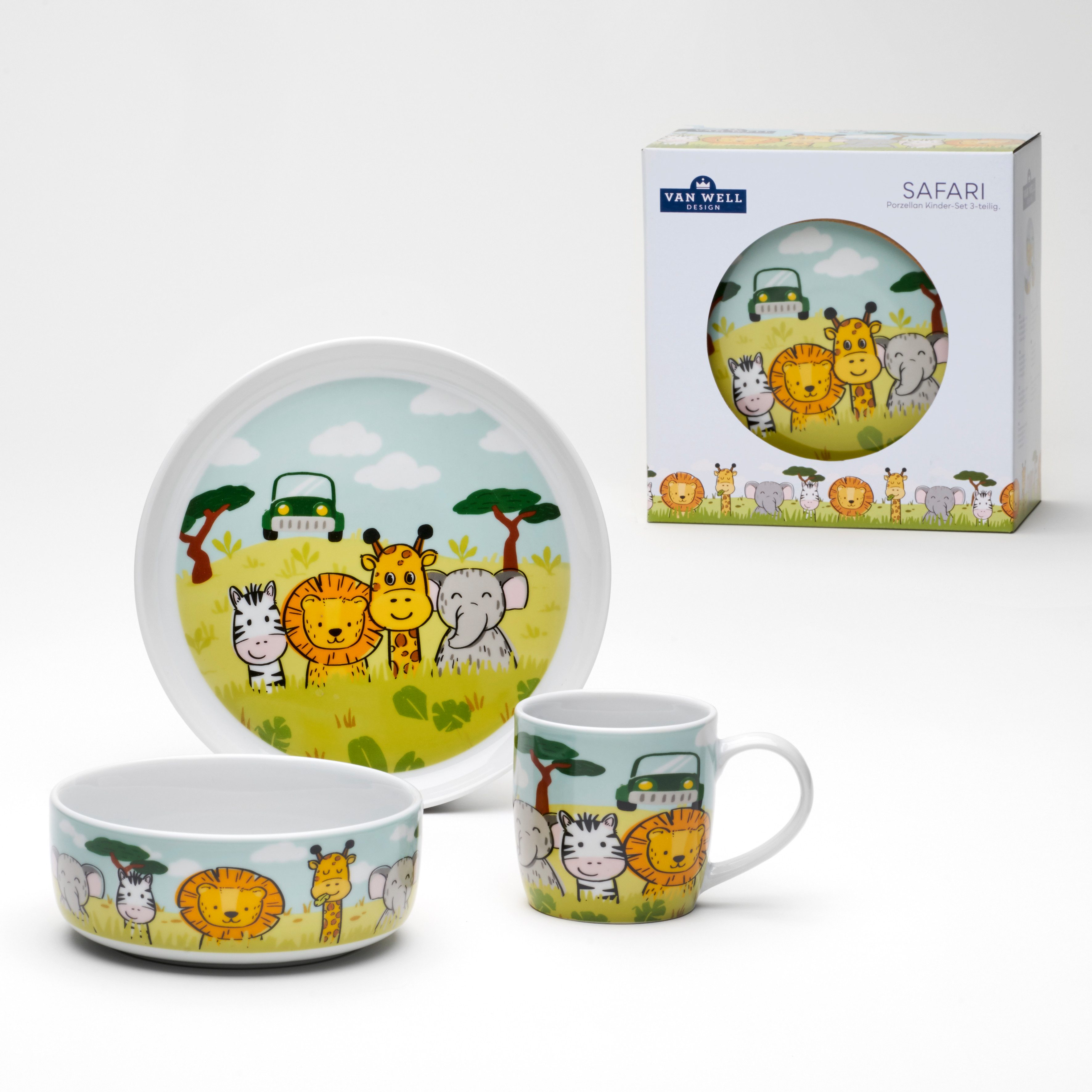 Kindergeschirr-Set Kinderset Safari, 3-teilig, Geschirr-Set, Service