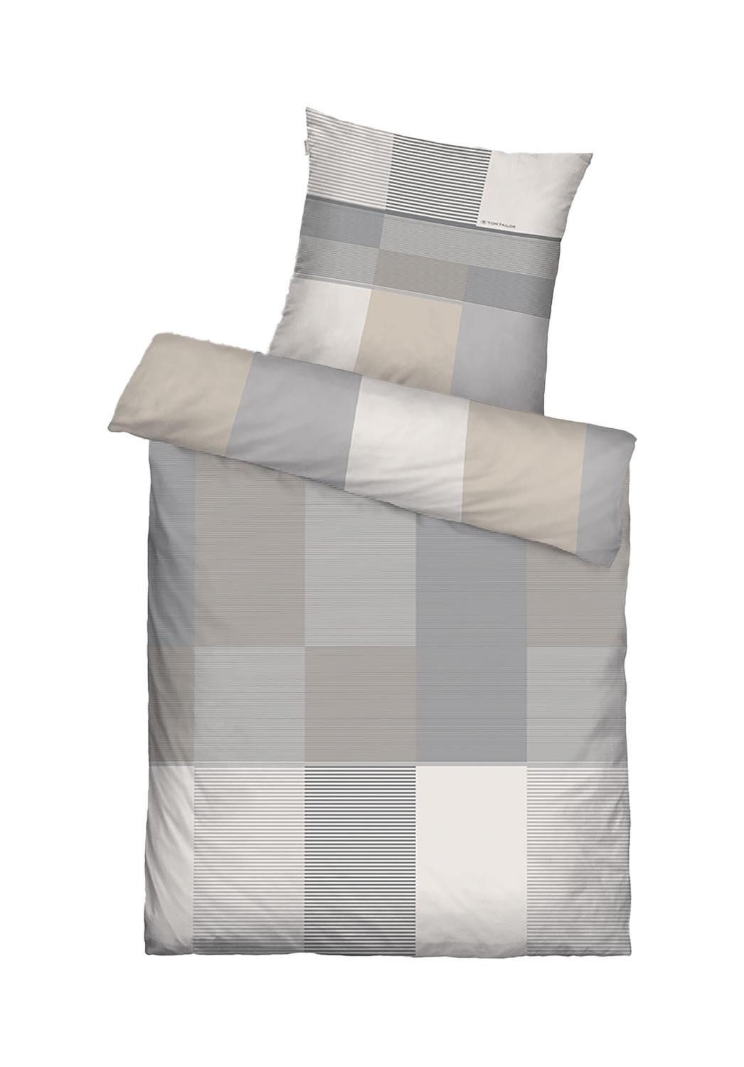 TOM TAILOR Bettwäsche Satin-Wende-Bettwäsche KARO, Grau, 135 x 200 cm, Baumwolle, 2 teilig, mit Reißverschluss