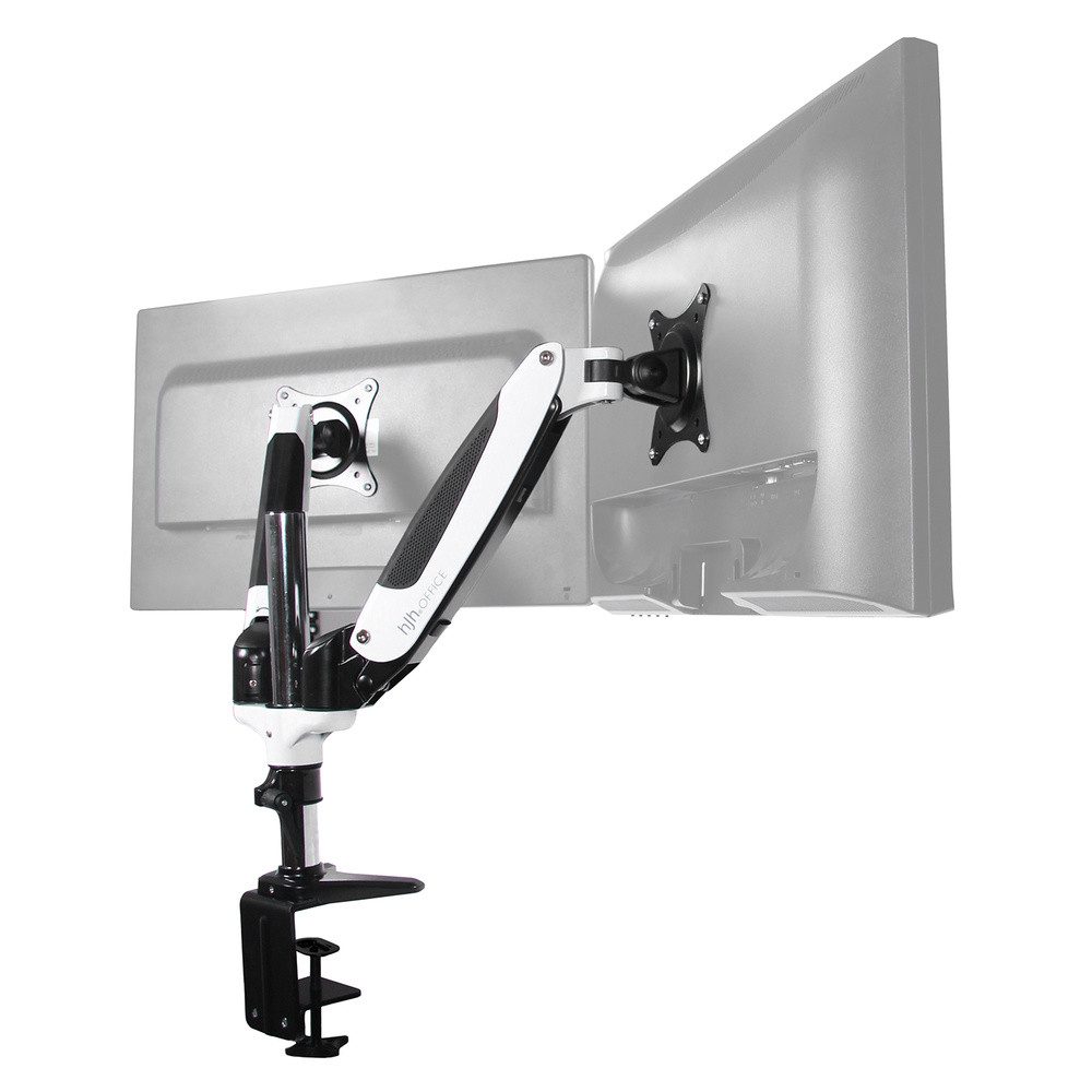 hjh OFFICE Monitor-Halterung Monitorhalterung VM-MG2S Aluminium, (bis 27 Zoll, Monitorarm, Kabelmanager integriert, drehbar, schwenkbar und neigbar)