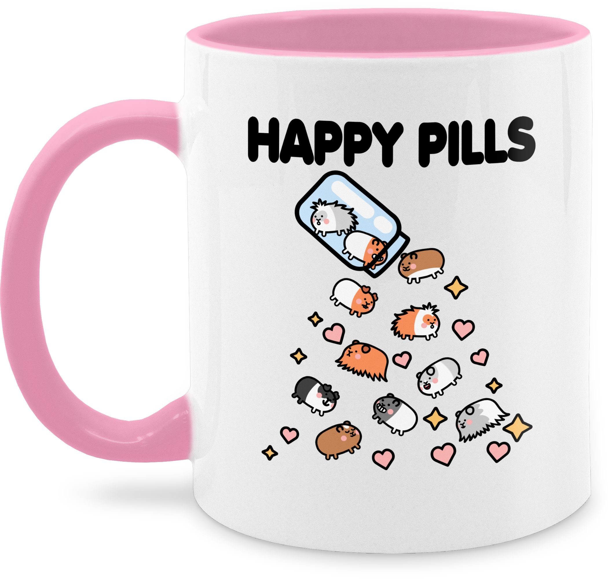 Shirtracer Tasse Happy Pills - Meerschweinchen Mrerschwein, Keramik, Statement 1 Rosa