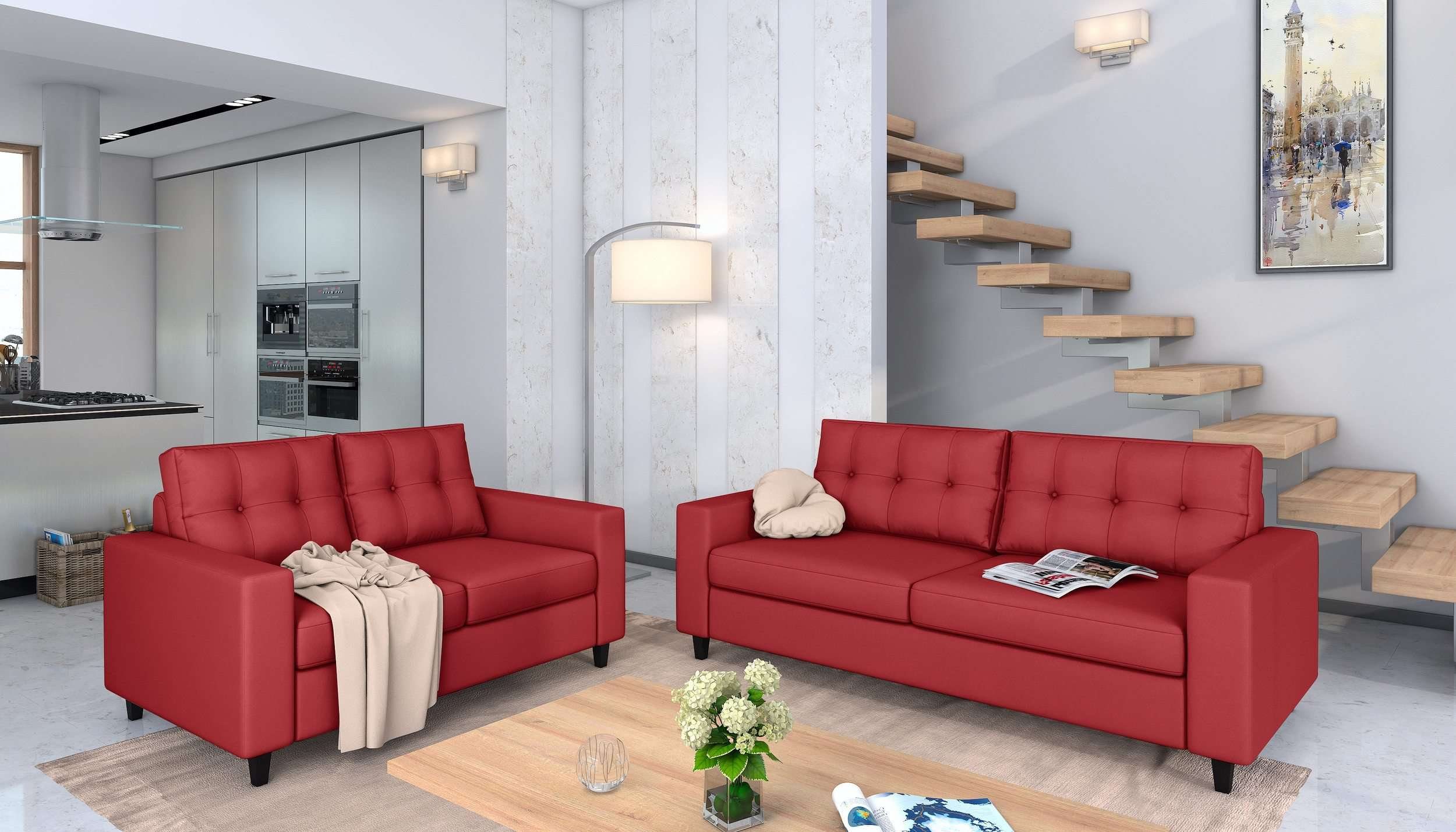 bestehend Sofa, frei Couchgarnitur), Design, aus und im (Set Armlehnen Polstergarnitur 3-Sitzer Linn, Stylefy (2-tlg), Sofa Raum 2-Sitzer stellbar mit Rückenlehne, Modern und