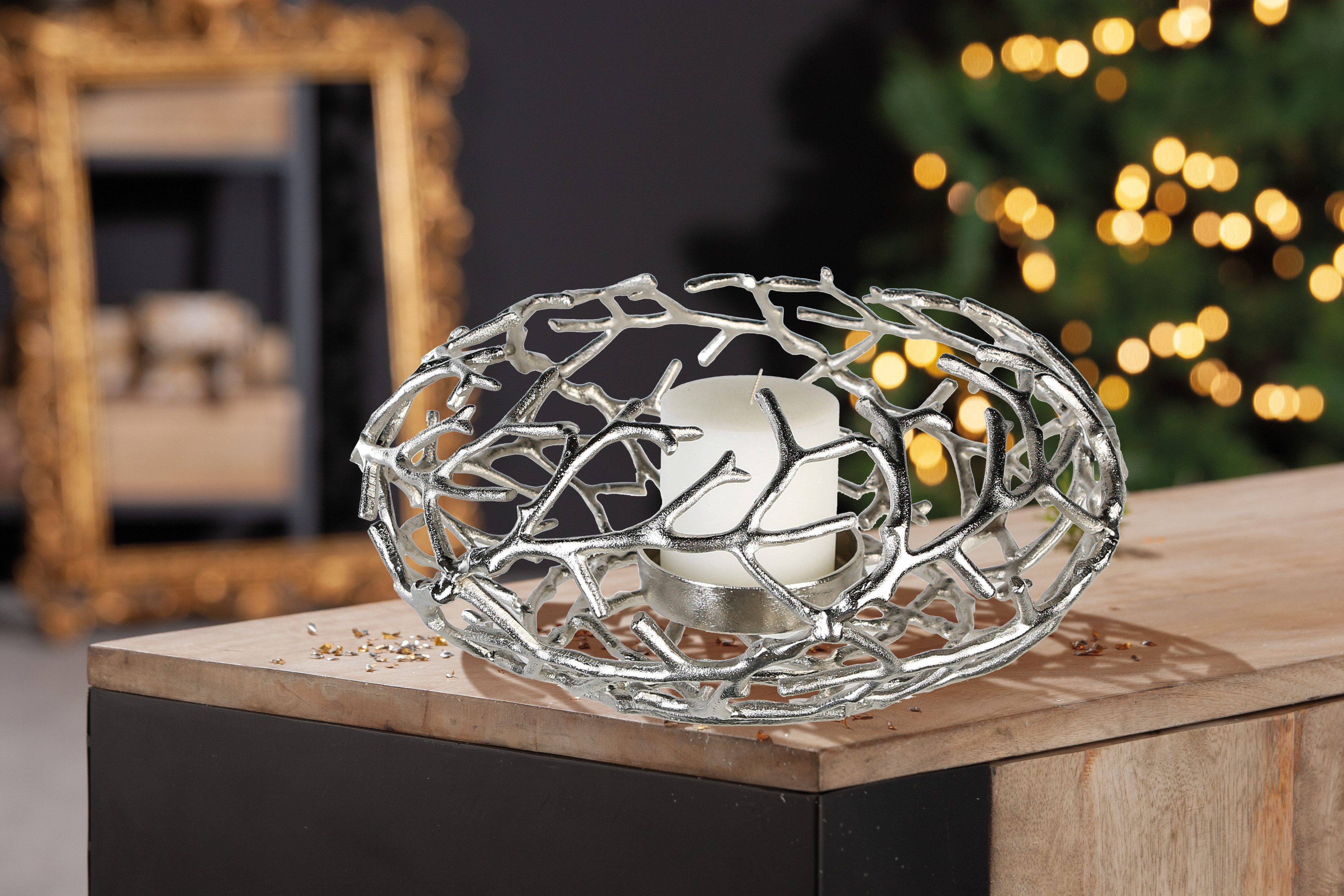 Casablanca by Gilde Kerzenständer Kerzenleuchter Twigs (1 St), 1-flammig, aus Aluminium, Höhe ca. 20 cm