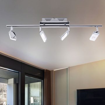 etc-shop LED Deckenleuchte, LED-Leuchtmittel fest verbaut, Warmweiß, Deckenleuchte Spotleiste Wohnzimmerlampe LED Strahler schwenkbar chrom
