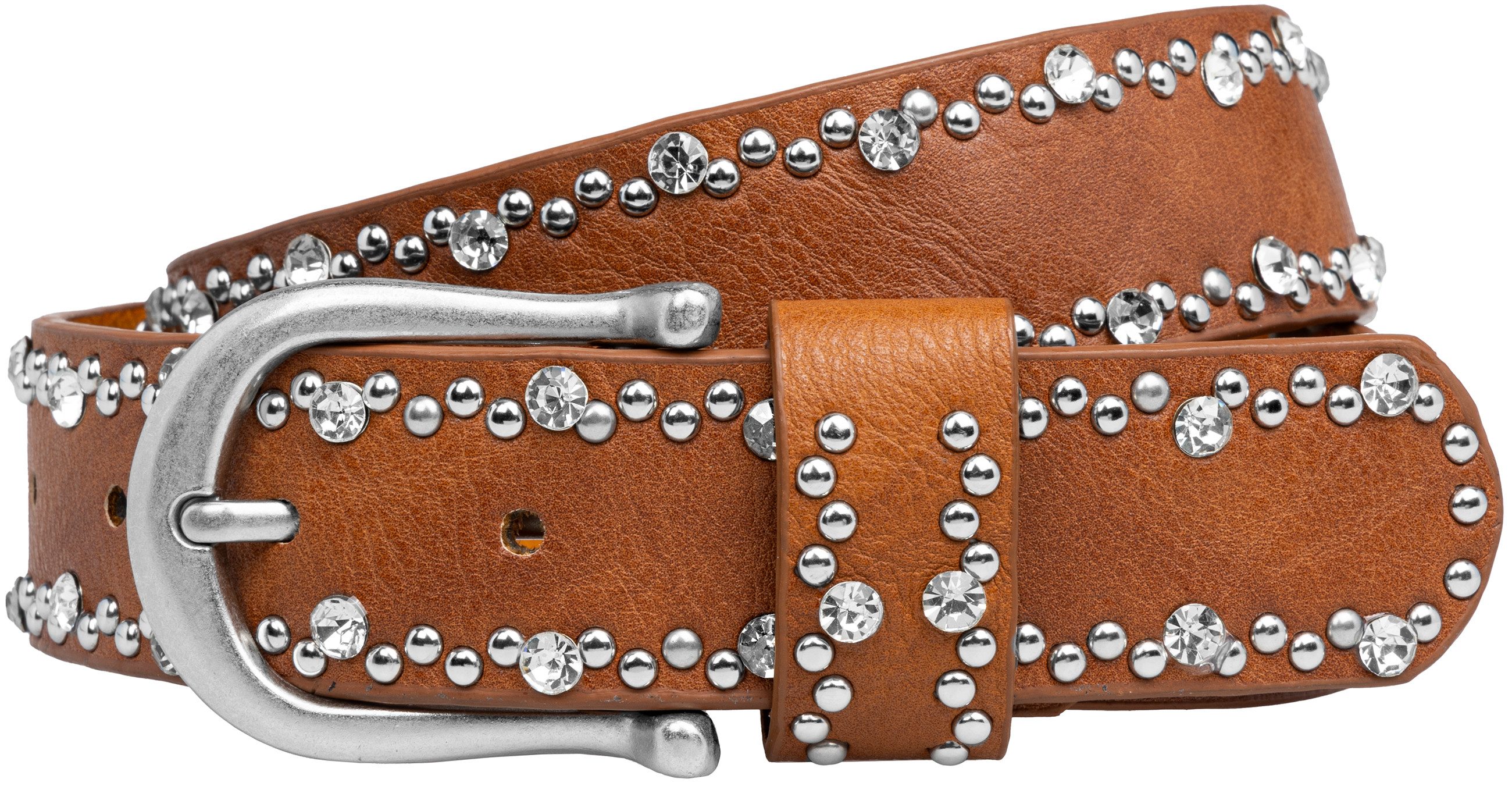 Caspar Nietengürtel GU292 Damen Gürtel mit dezentem Strass und Nieten Dekor