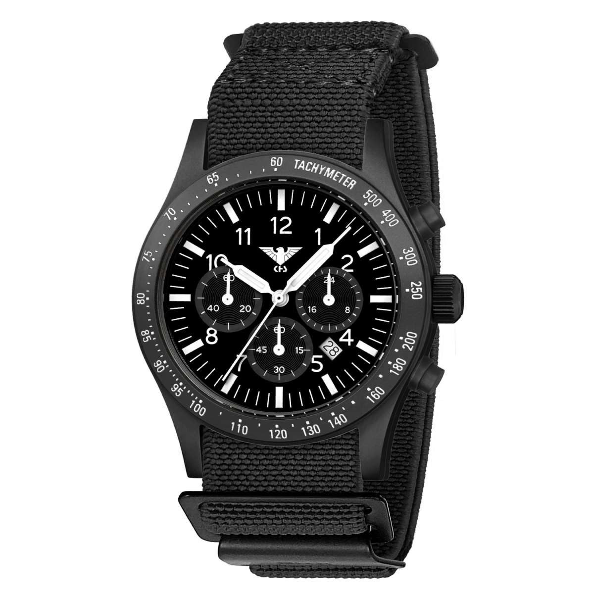 KHS Quarzuhr PLABSSC.DFB, Herrenuhr Platoon Solar Chronograph Schwarz