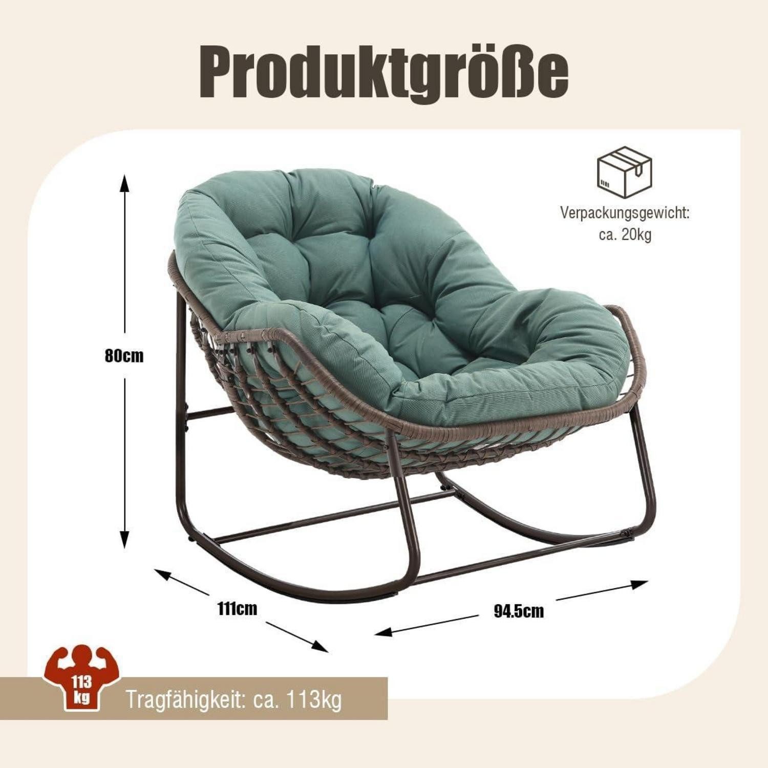 LuxusKollektion Schaukelsessel Schaukelstuhl Schaukelsessel Grün Olefingewebe Eiförmig 95x111x80cm