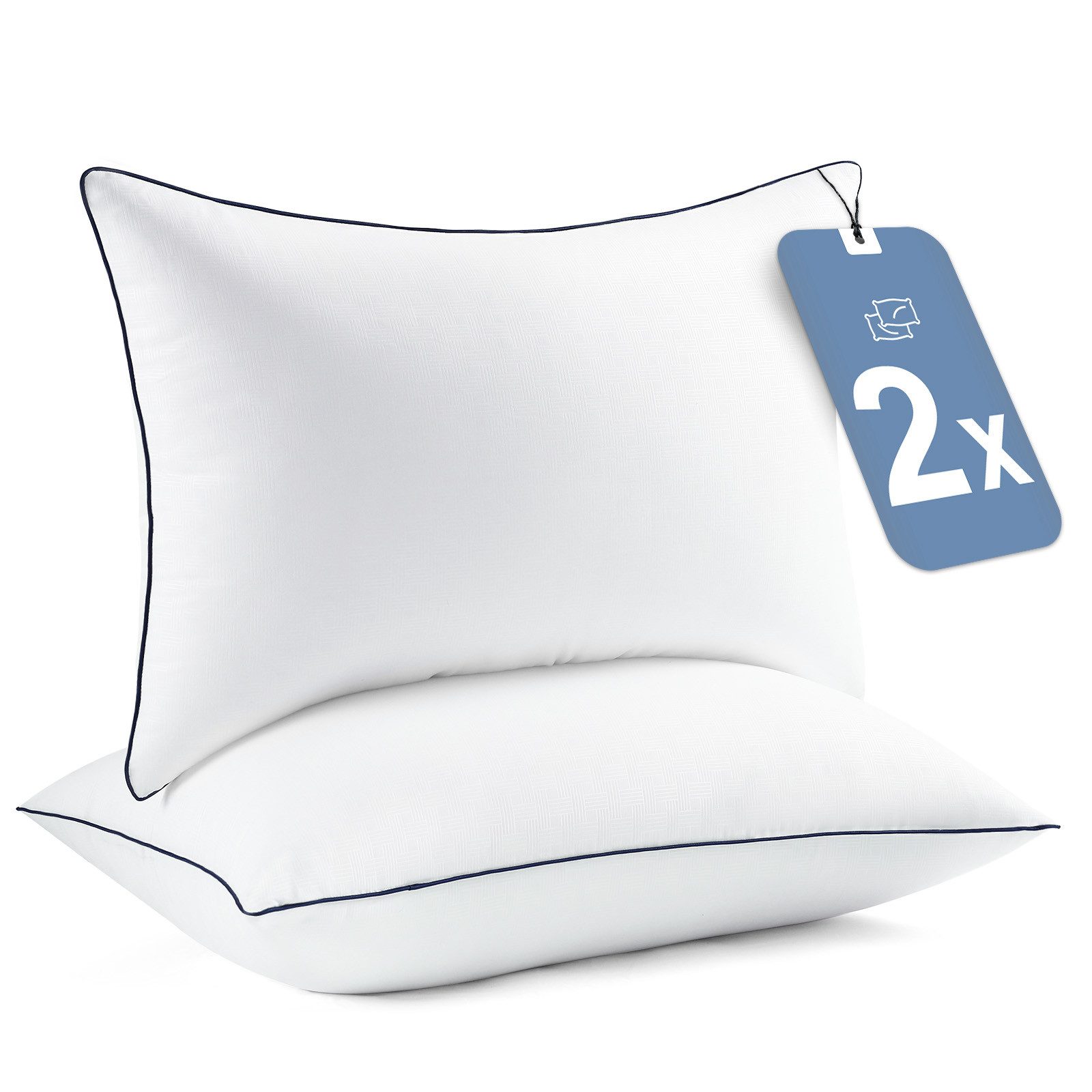 Wellos Kopfkissen Microfaserkissen 2er Set 40x80 cm, 80x80 cm Zierkissen, Füllung: 100 % Microfaser, Bezug: Polyester, Bauchschläfer, Rückenschläfer, Seitenschläfer, Atmungsaktiv, Anti-Allergie, waschbar