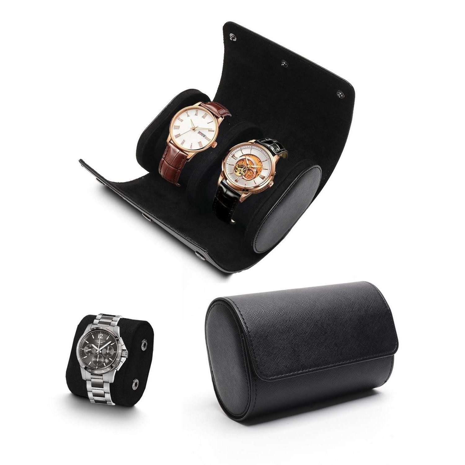 LuxusKollektion Uhrenbox Uhrenbox Herren PU-Leder 2 Schlitze Schwarz (1 St)