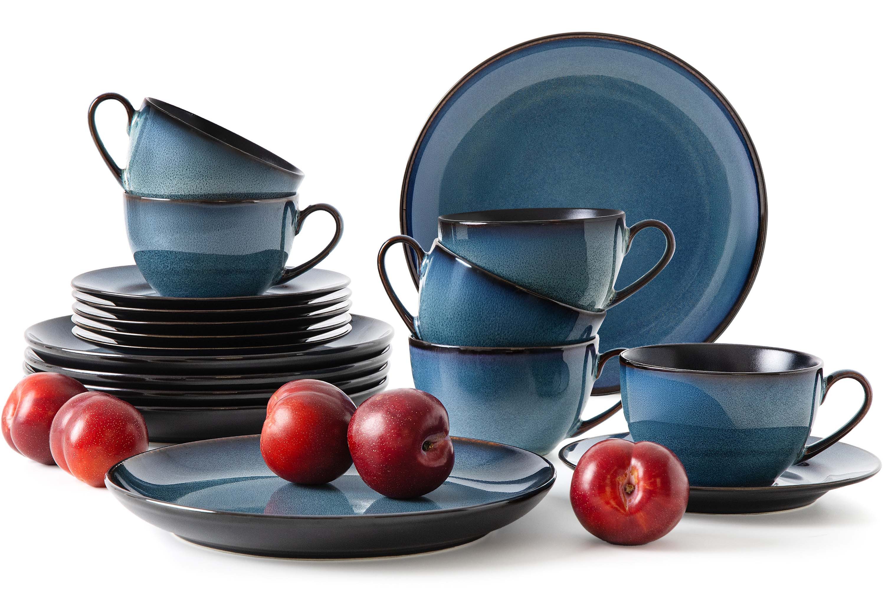 Ritzenhoff & Breker Kaffeeservice RITZENHOFF & BREKER BALI Kombiservice, jedes Stück ein Unikat (18-tlg), 6 Personen, Steinzeug, Reaktivglasur, spülmaschinengeeignet, mikrowellengeeignet