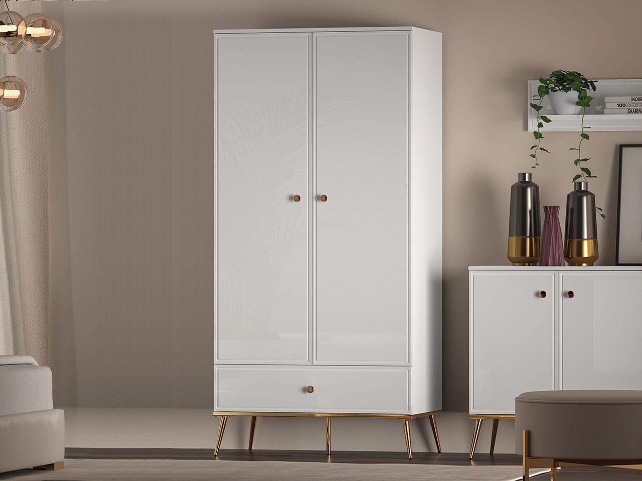 Marmex Möbel Kleiderschrank mit Schublade GOLDIN 01