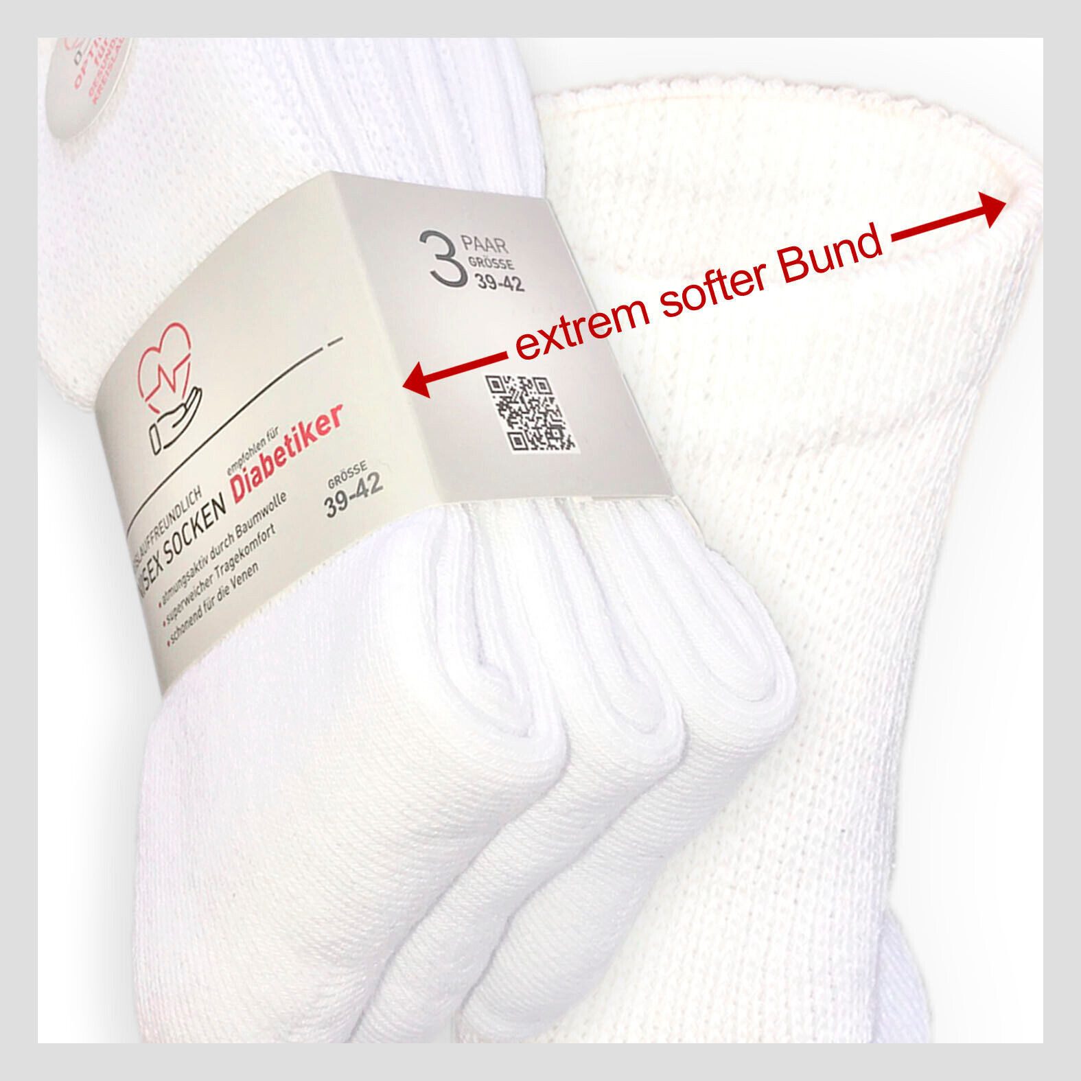 Sockswear Diabetikersocken Sneaker Kurzschaft oder Normalschaft Socken (3 Paar) extrem dehnfähiger Bund dicke Qualität kreislauffreundlich