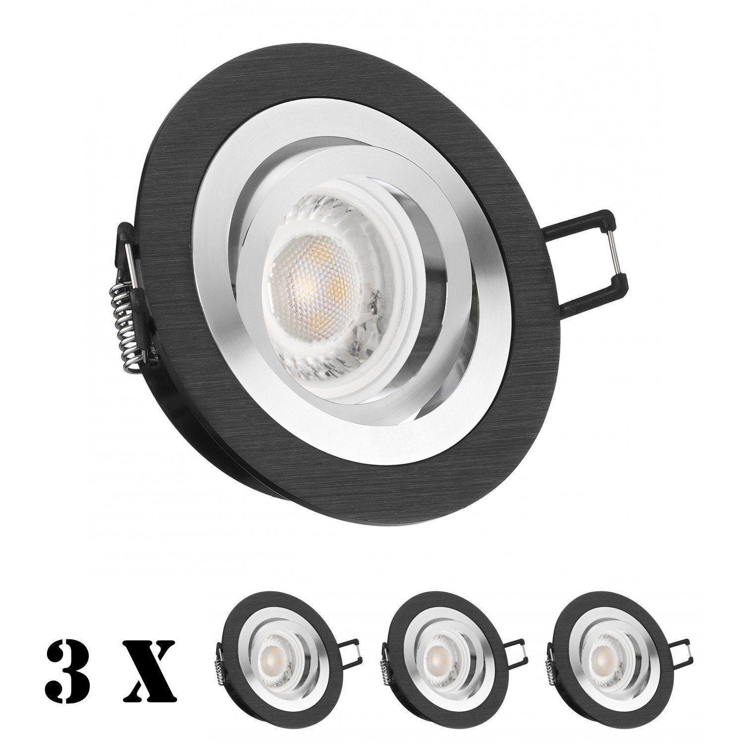 extra mit Set flach LED in LED 3er Einbaustrahler Einbaustrahler schwarz Leuchtmittel 5W LEDANDO