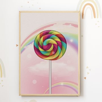 Tigerlino Poster Zuckerwatte Lollipop Süßigkeiten 3er Set Kinderzimmer Wandbilder