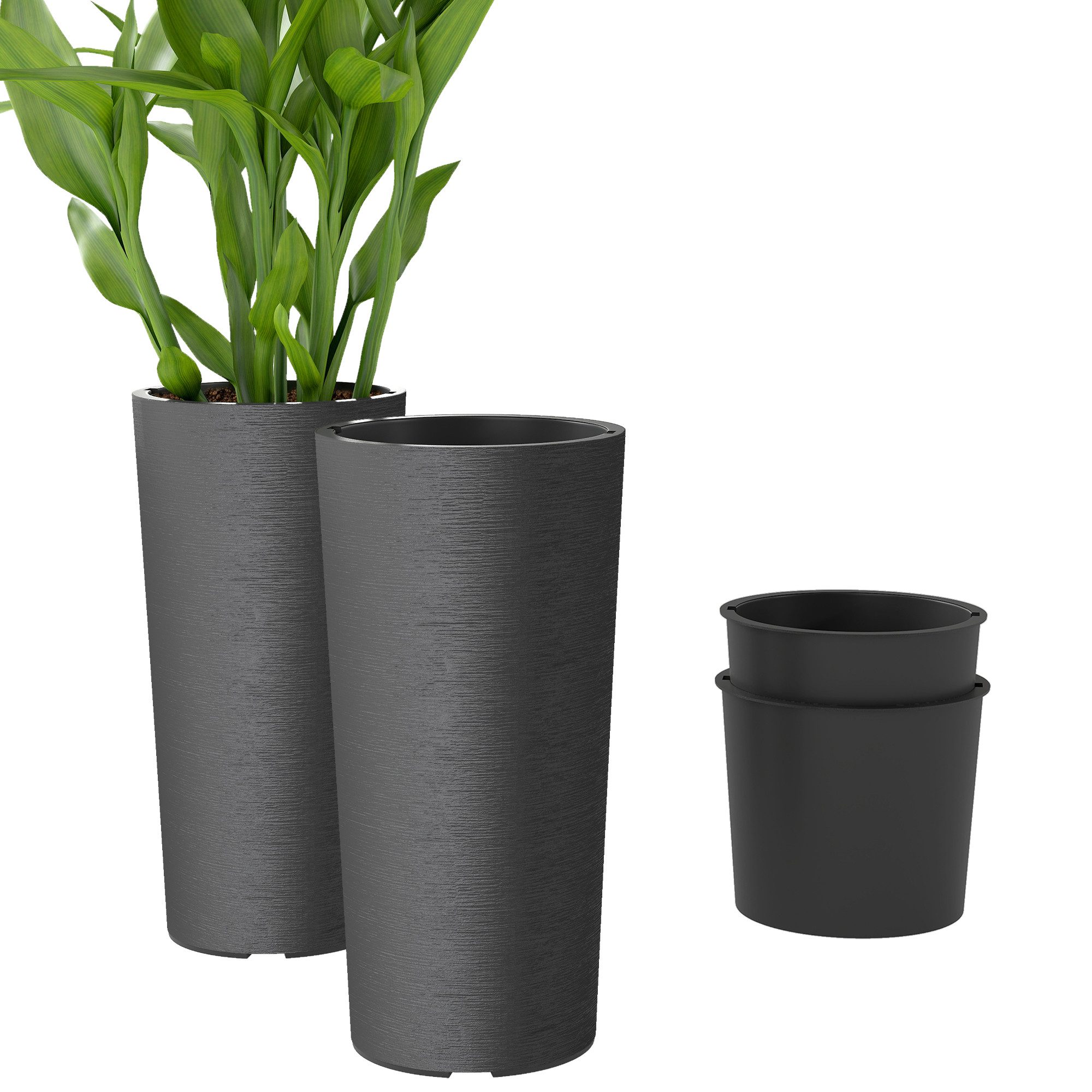 Outsunny Blumentopf mit Löcher (Pflanzkübel, 2 St., Pflanztöpfe), für Garten Balkon Dunkelgrau