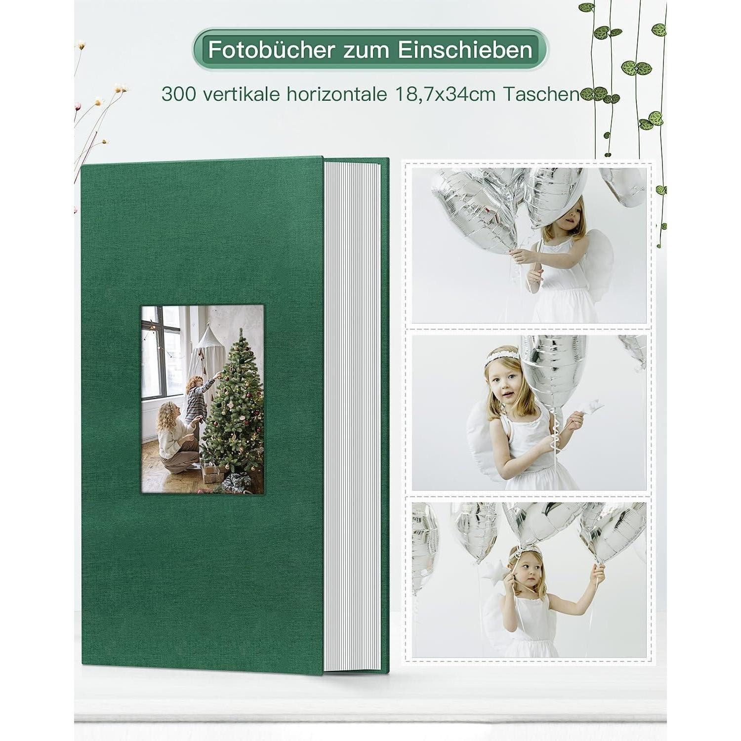 LuxusKollektion Einsteck-Fotoalbum Fotoalbum 10x15cm 300 Einstecktaschen 300Fotos Dunkelgrün