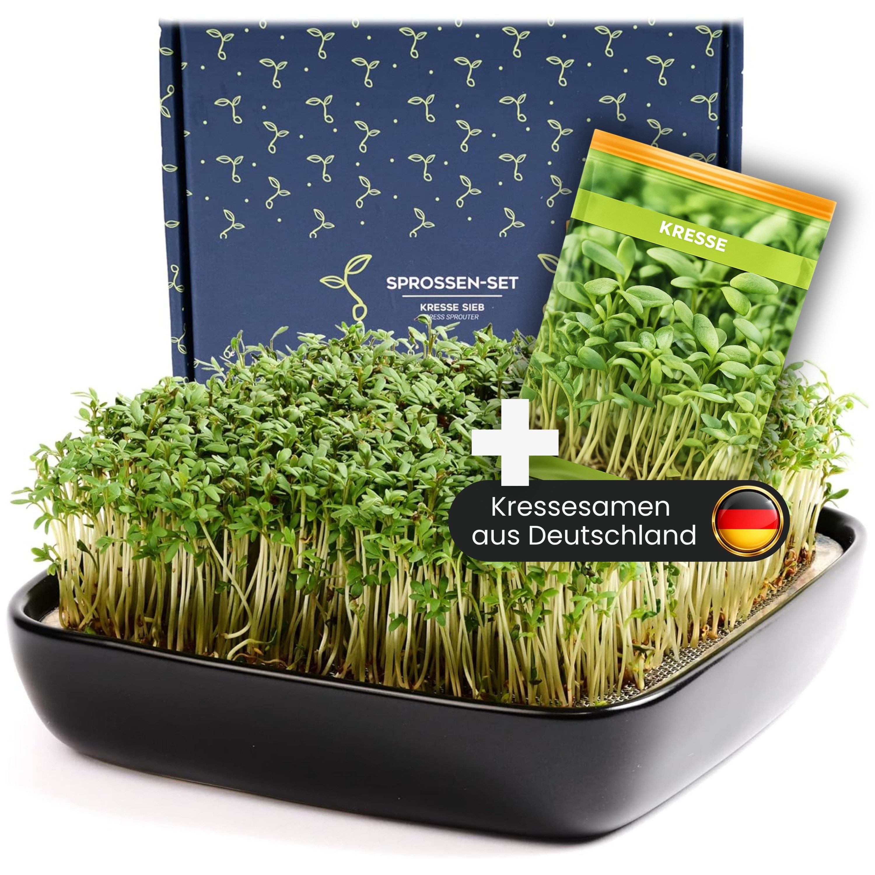 Otaro Pflanzschale Kressesieb Set mit Kressesamen, Edelstahl - Schwarz