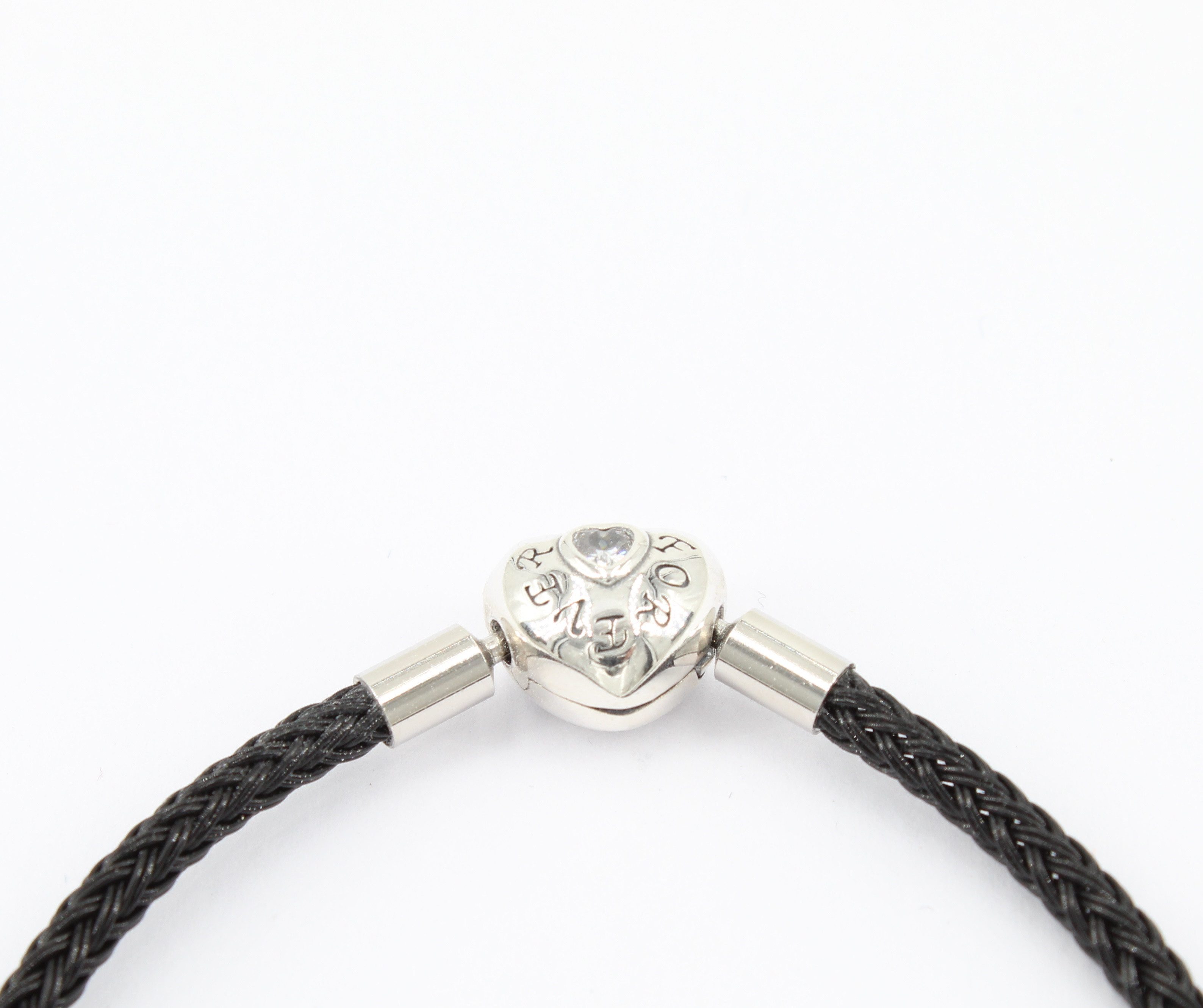 PANDACHARMS Charm-Armband Schwarzes Charm Armband Forever Herz, 16-21cm, Verschluss aus Silber