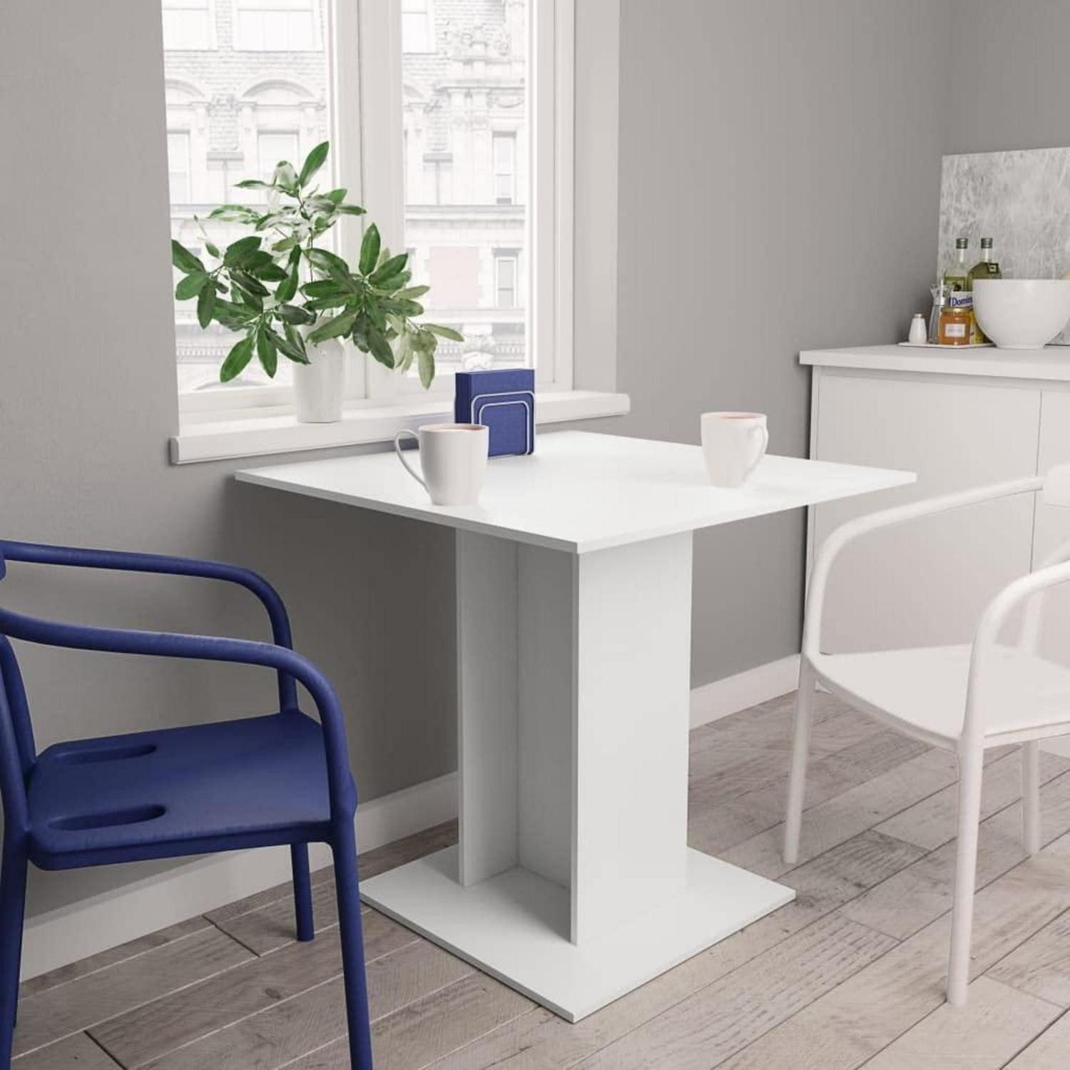 LuxusKollektion Säulen-Esstisch Esstisch Küchentisch Säulentisch Holzwerkstoff 80x80x75 cm Weiß