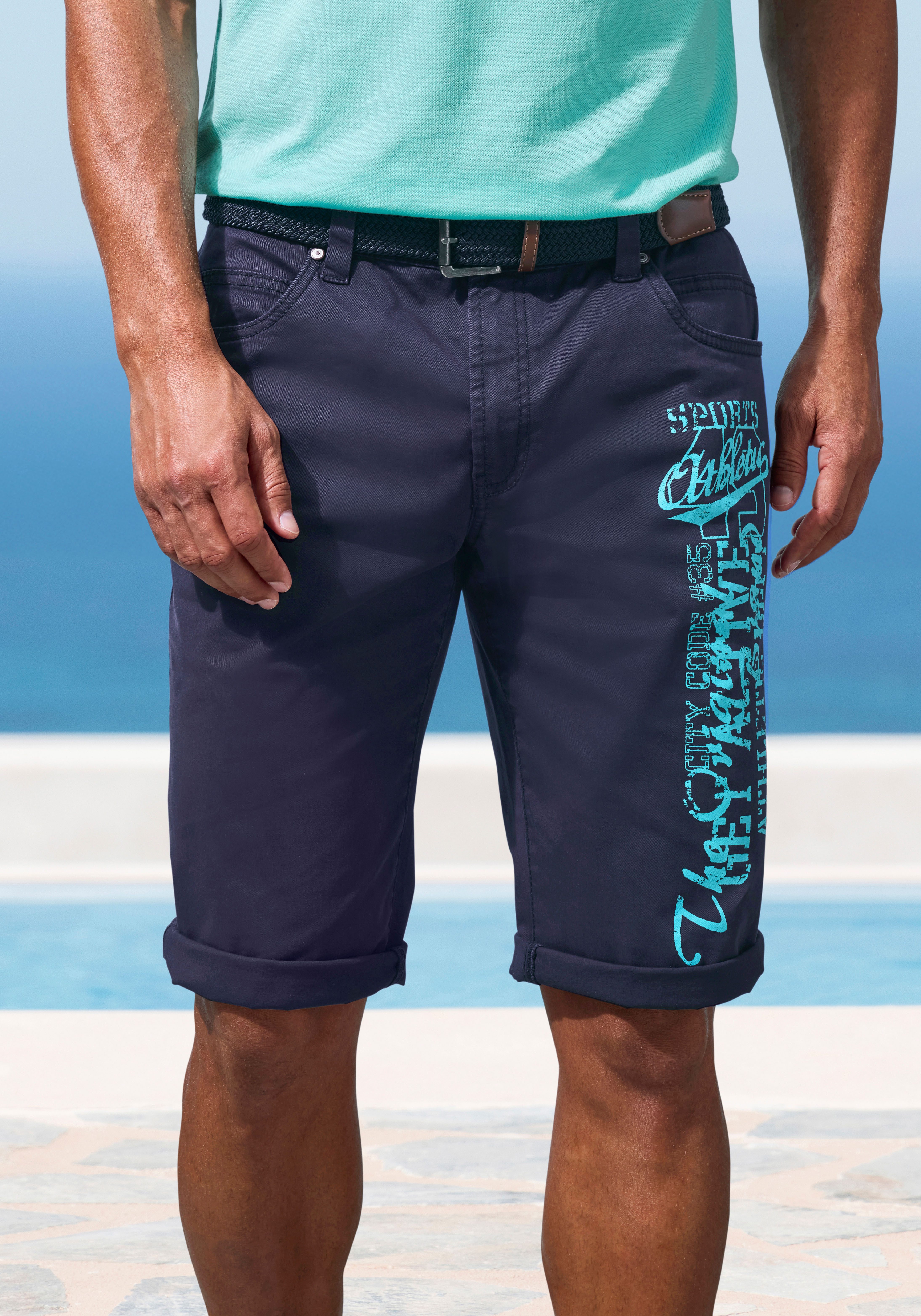 John Devin Bermudas - bedruckte Sommer Shorts aus elastischer Baumwollmischung mit großem Druck auf dem Bein, 3/4 Shorts
