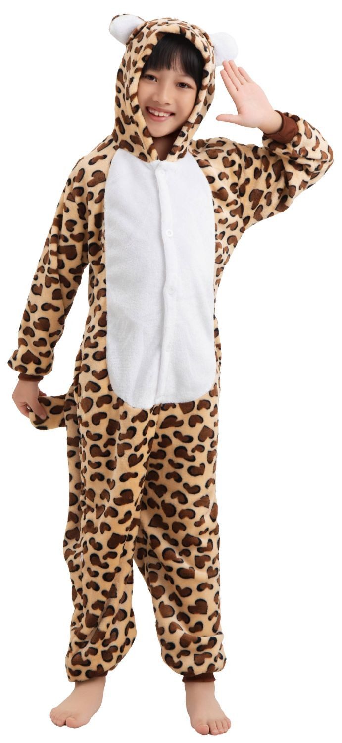 Corimori Jumpsuit Kinder Kostüm Jumpsuit Onesie verschiedene Designs (1-tlg) Fasching, Karneval, Tierkostüme Leopard 110-116 Leopardenkostüm Kind