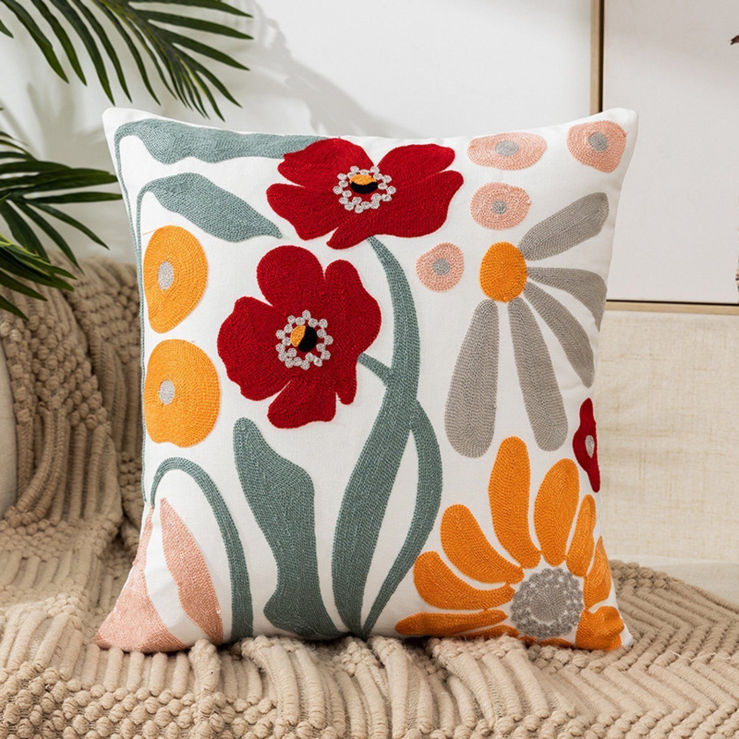 BYSURE Kissenbezüge Bestickte Blumen Kissenhülle 45x45cm, günstig online kaufen