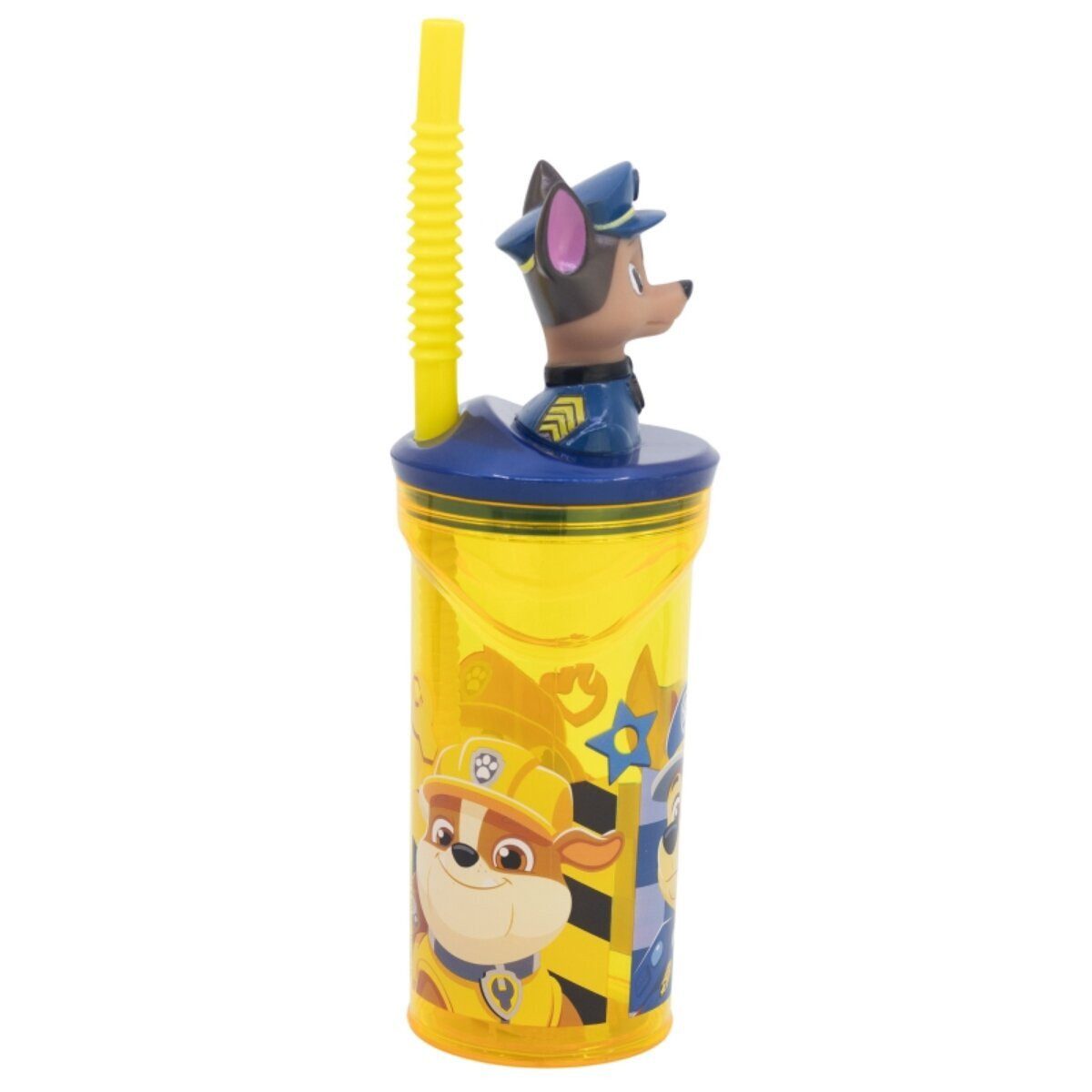 PAW PATROL Trinkflasche Paw Patrol Becher 3D Kindertrinkbecher 360ml Strohhalm & Figurdeckel
