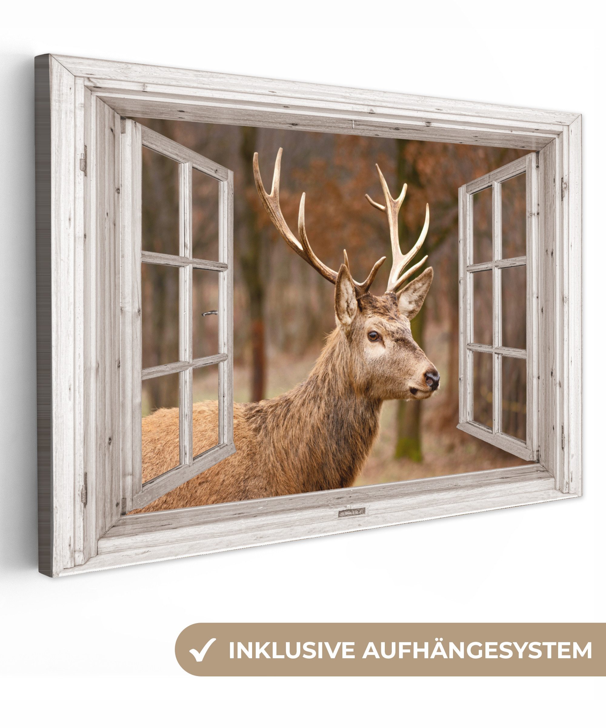 OneMillionCanvasses® Leinwandbild Hirsch - Tier - Wald - Herbst - Hirschkop günstig online kaufen
