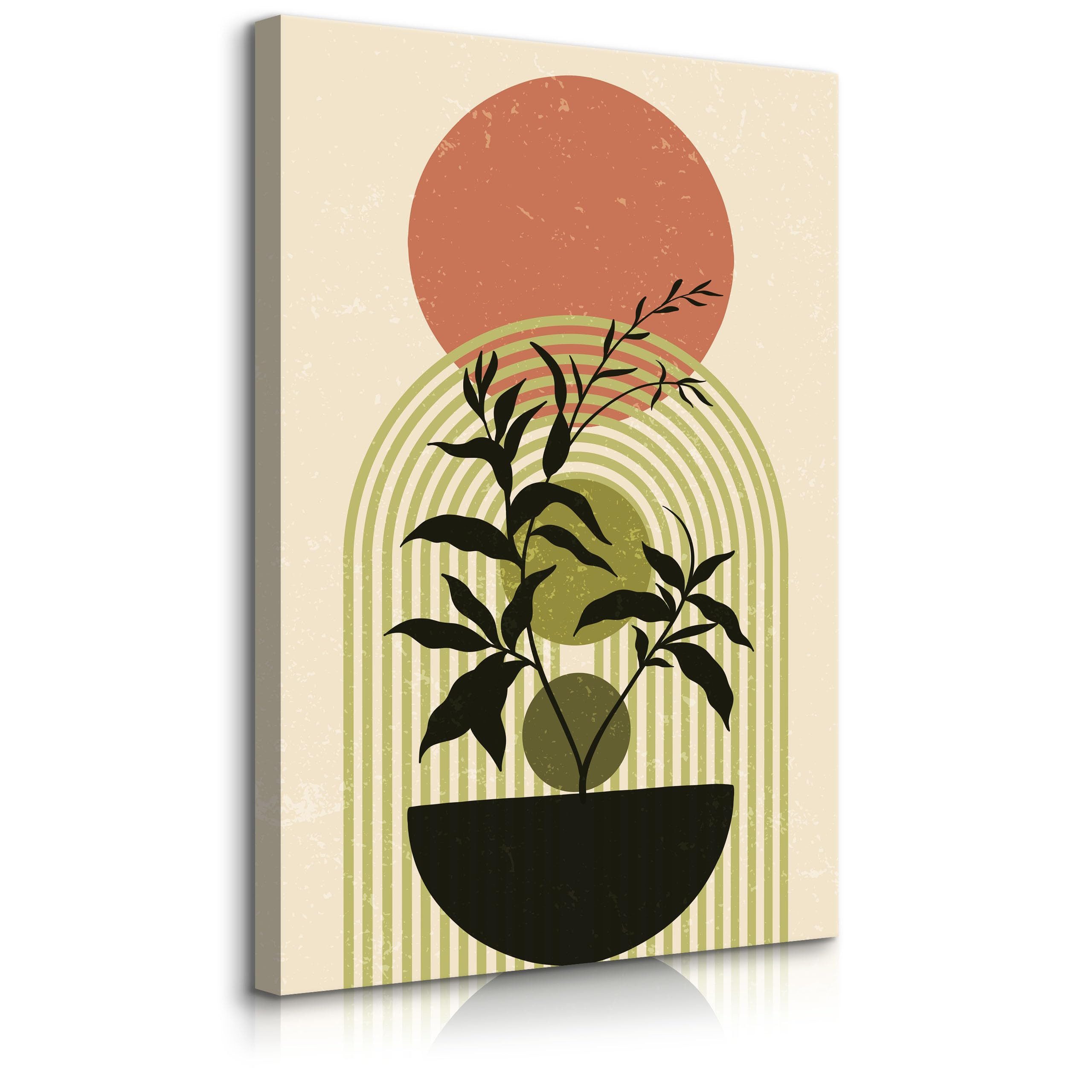 Muralo Leinwandbild Abstrakt – Leinwandbild Wandbild Kunstdruck Wohnzimmer, Blumen (1 St), Japanische – Blume – Topf, 50 x 70 cm, aufhängefertig