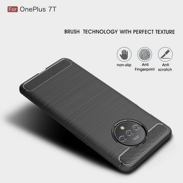 König Design Handyhülle OnePlus 7T, OnePlus 7T Handyhülle Carbon Optik Backcover Grau