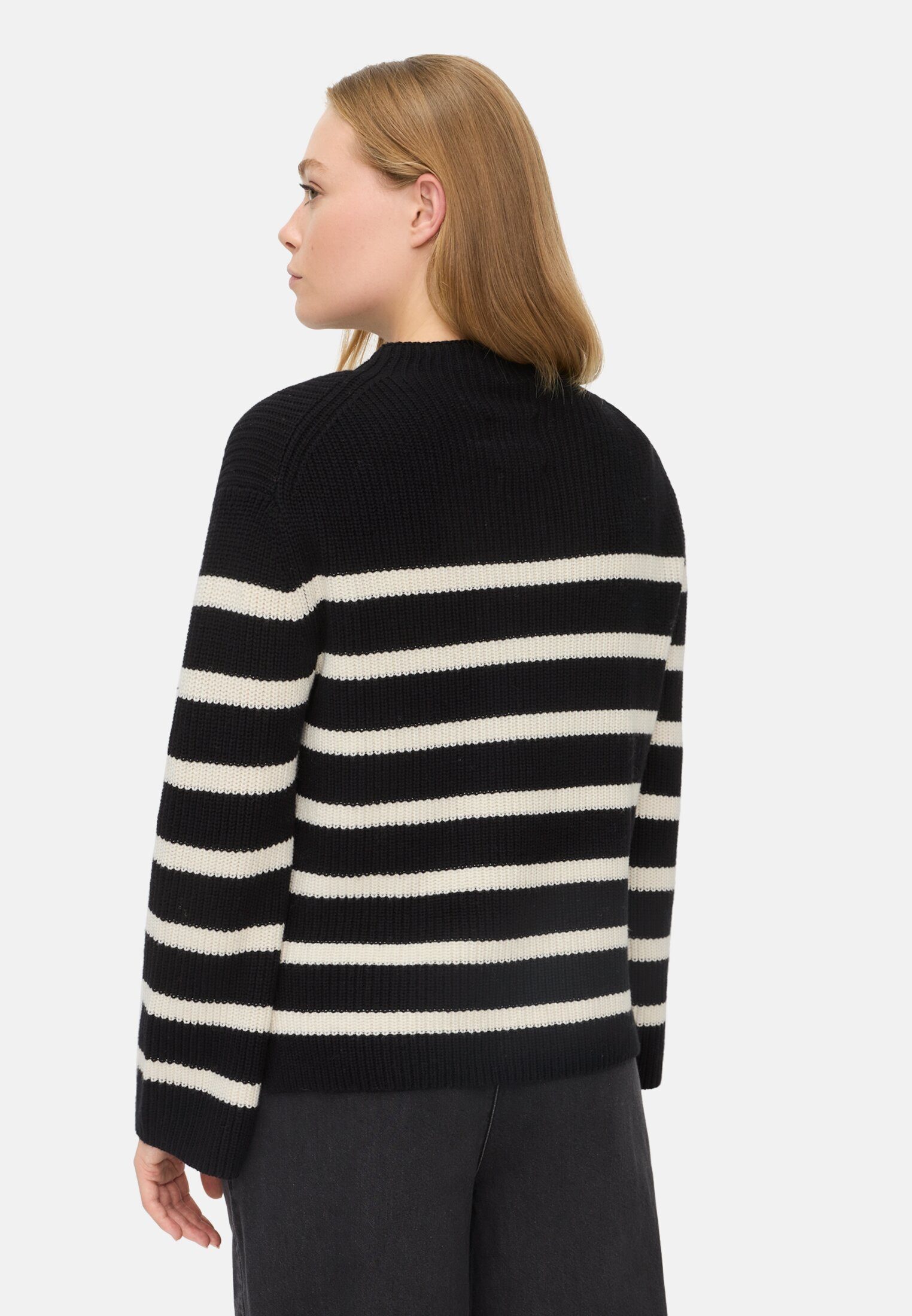 camel active Strickpullover mit Streifen Langarm Markenlogo