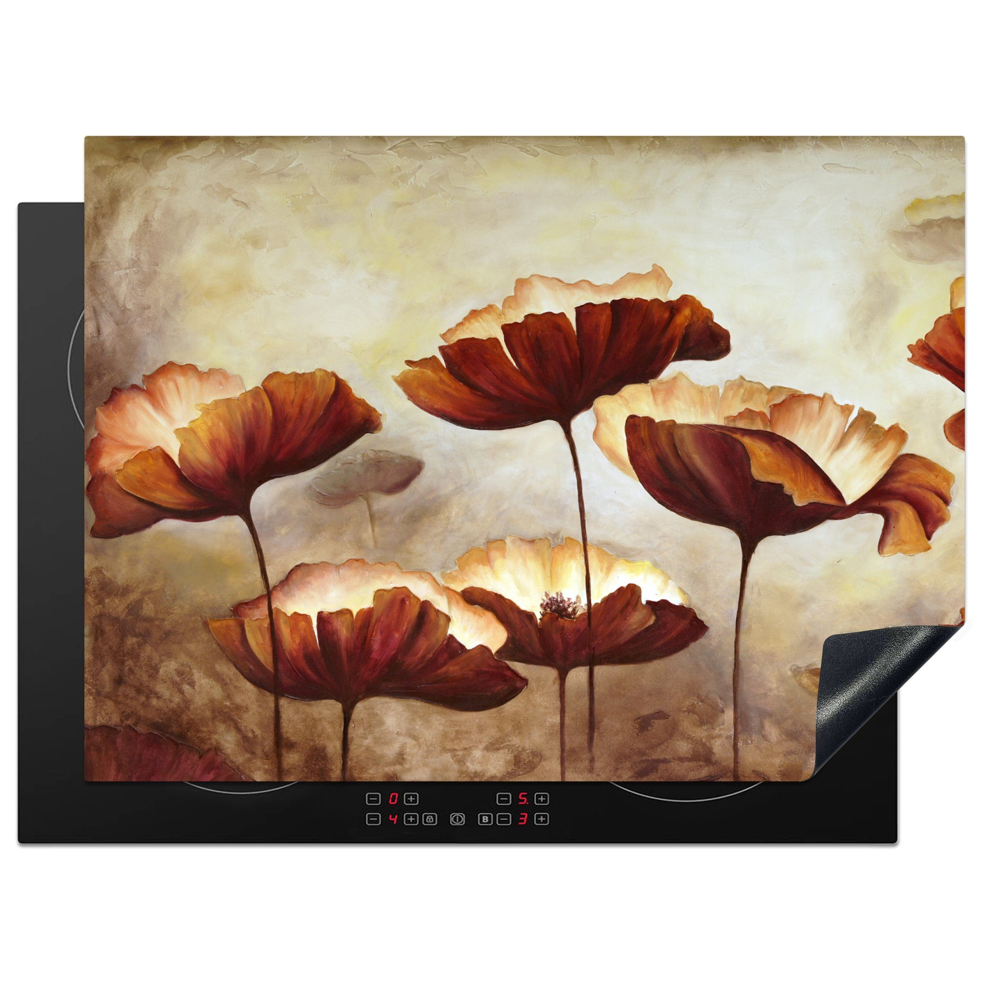 70x52 Pflanzen, Herdblende-/Abdeckplatte tlg), Arbeitsfläche Ölfarbe Malerei cm, Ceranfeldabdeckung - Mobile - nutzbar, (1 MuchoWow Blumen - Vinyl,