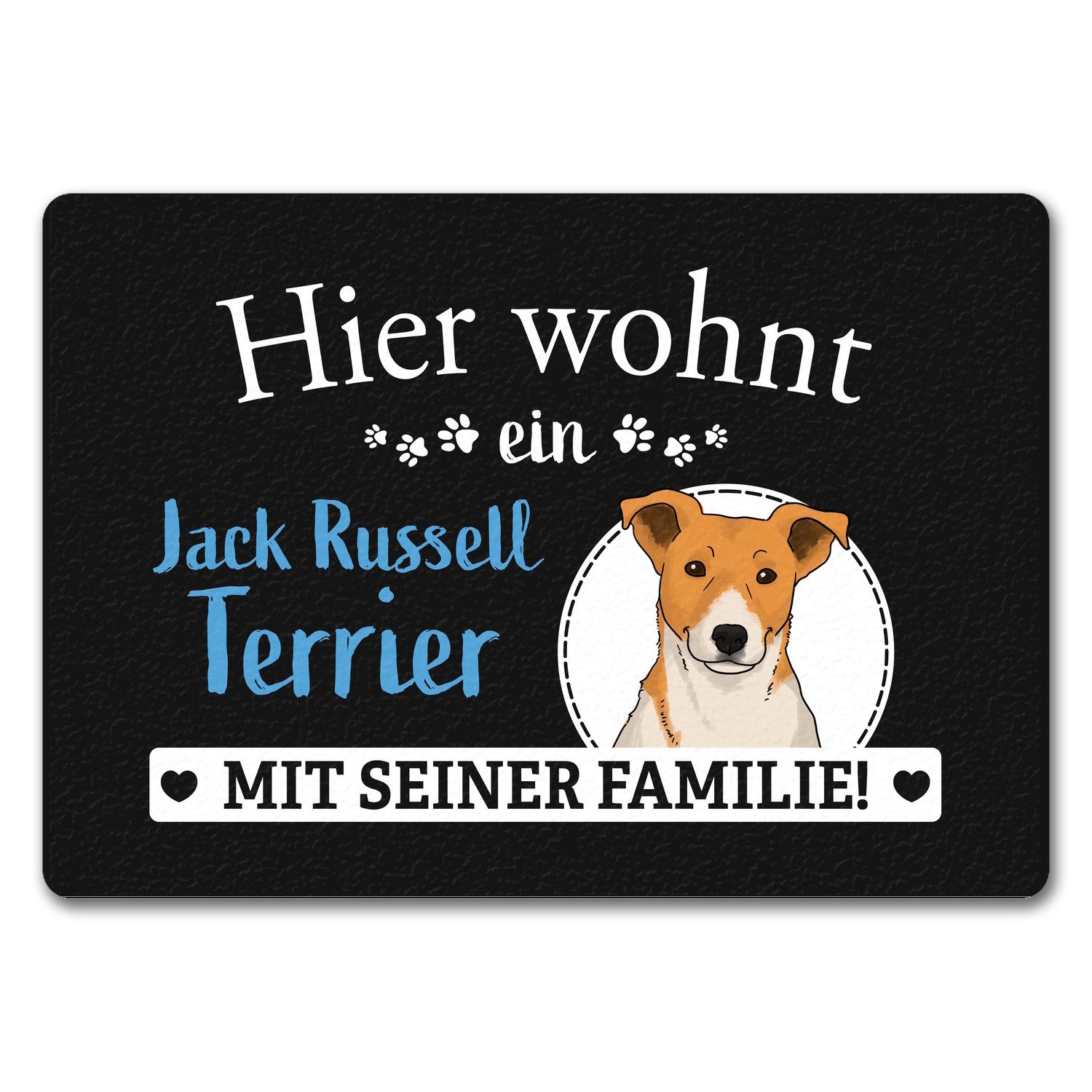 Fußmatte Hier wohnt ein Jack Russell Terrier mit seiner Familie