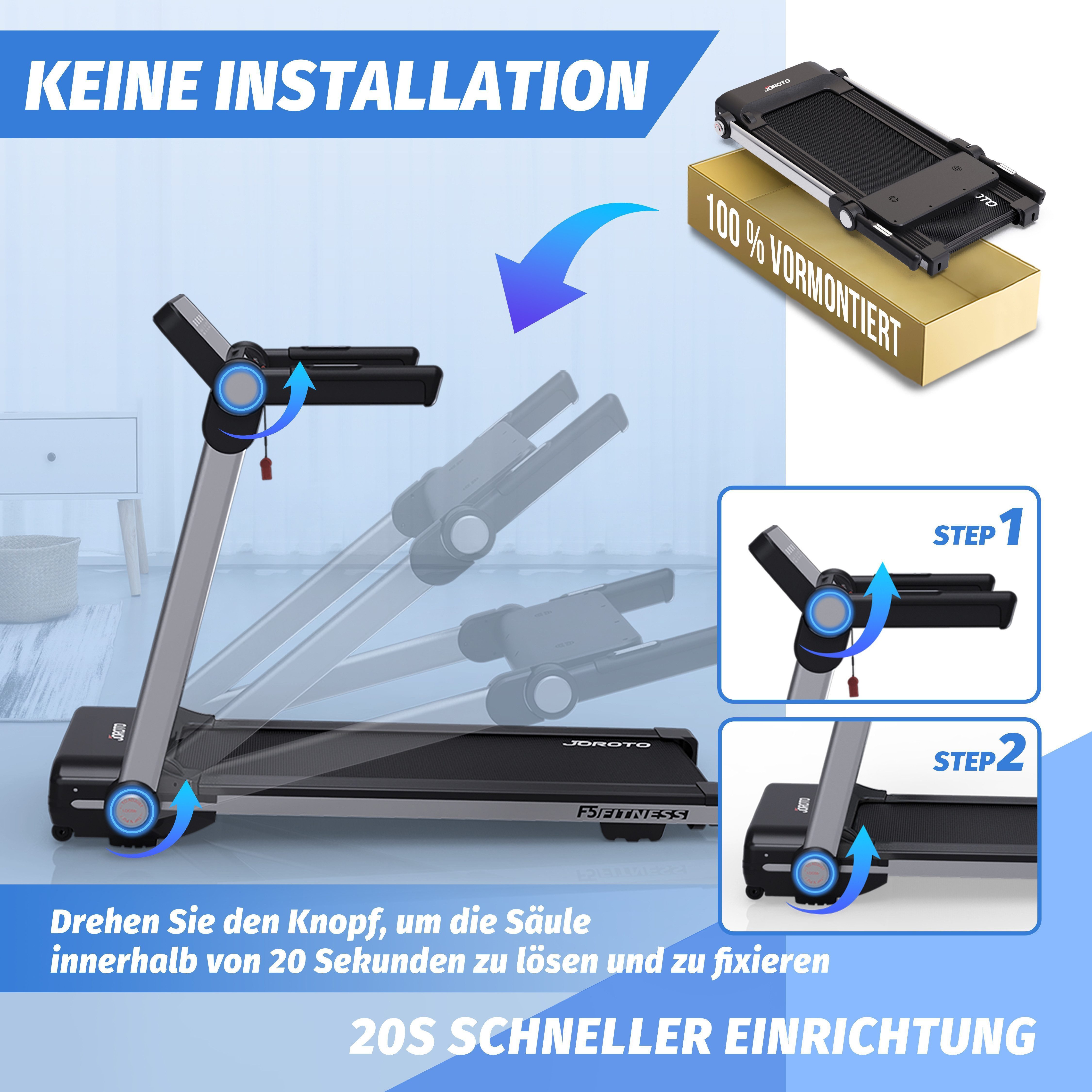 JOROTO Laufband F5 Klappbares Laufband für Zuhause, 2,5PS, 0,5-14KM/H Laufband mit Bluetooth & APP, 120KG Belastbar