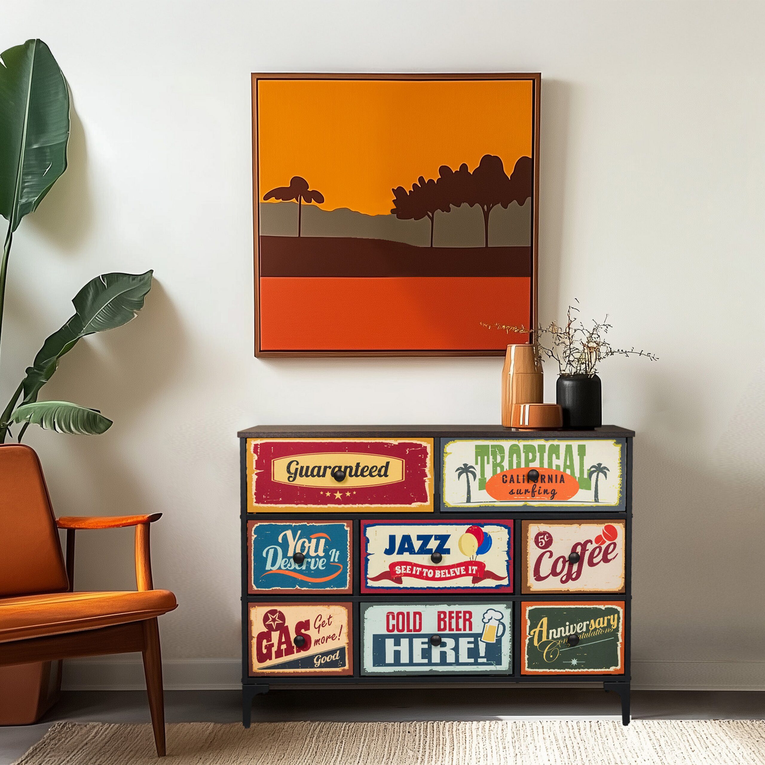 hjh LIVING Kommode AMERIKO B Sideboard H/B/T: 77.5 x 102.5 x 30.0 cm, Schubladenkommode im Vintage-Look mit 8 Schubladen, Retro Sideboard