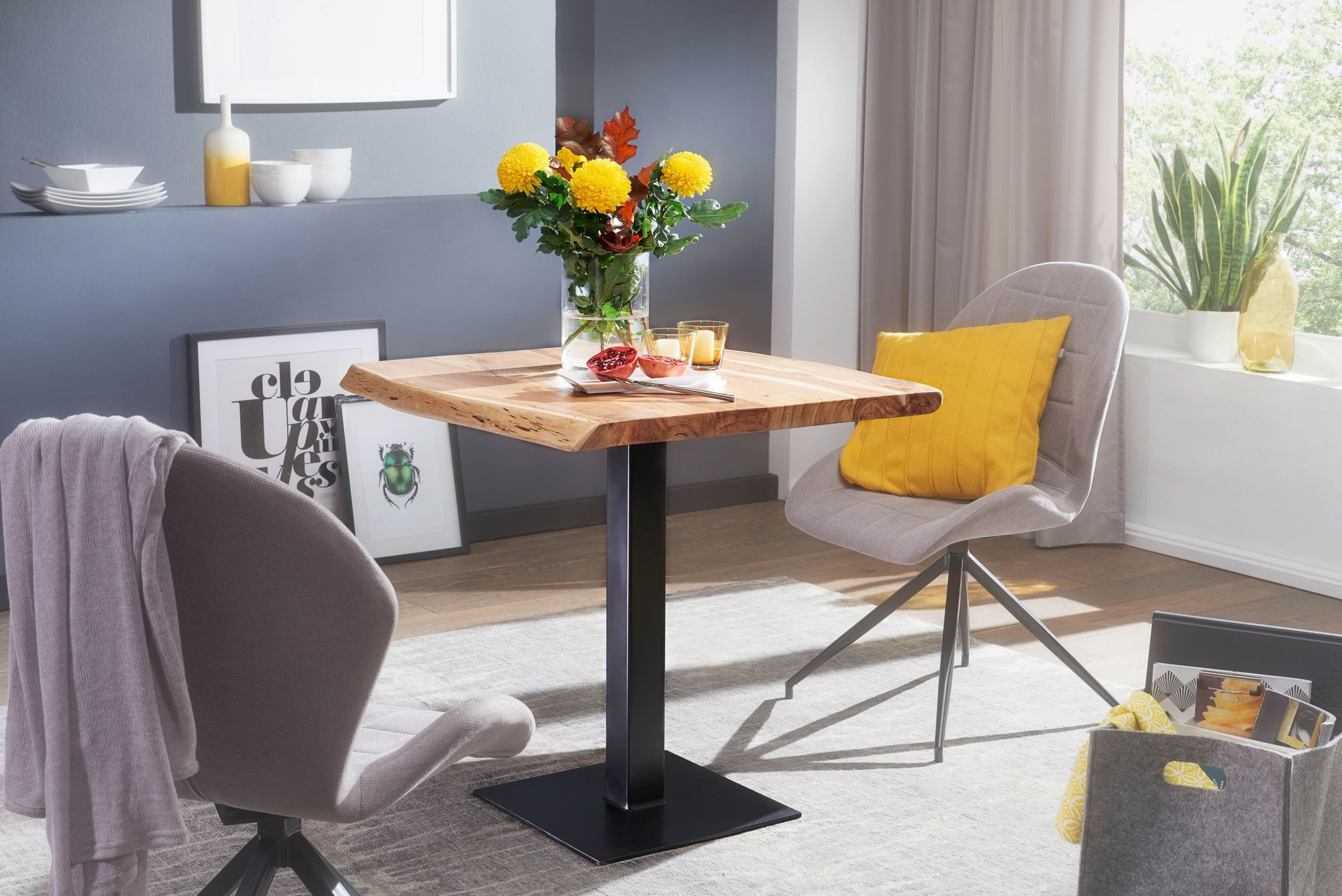 FINEBUY Esstisch FB54369 80cm Baumkante Esszimmertisch Baumkantentisch Bistrotisch (mit Baumkante 80 x 75 x 75 cm Akazie Massivholz), Esszimmertisch Quadratisch, Küchentisch Esszimmer