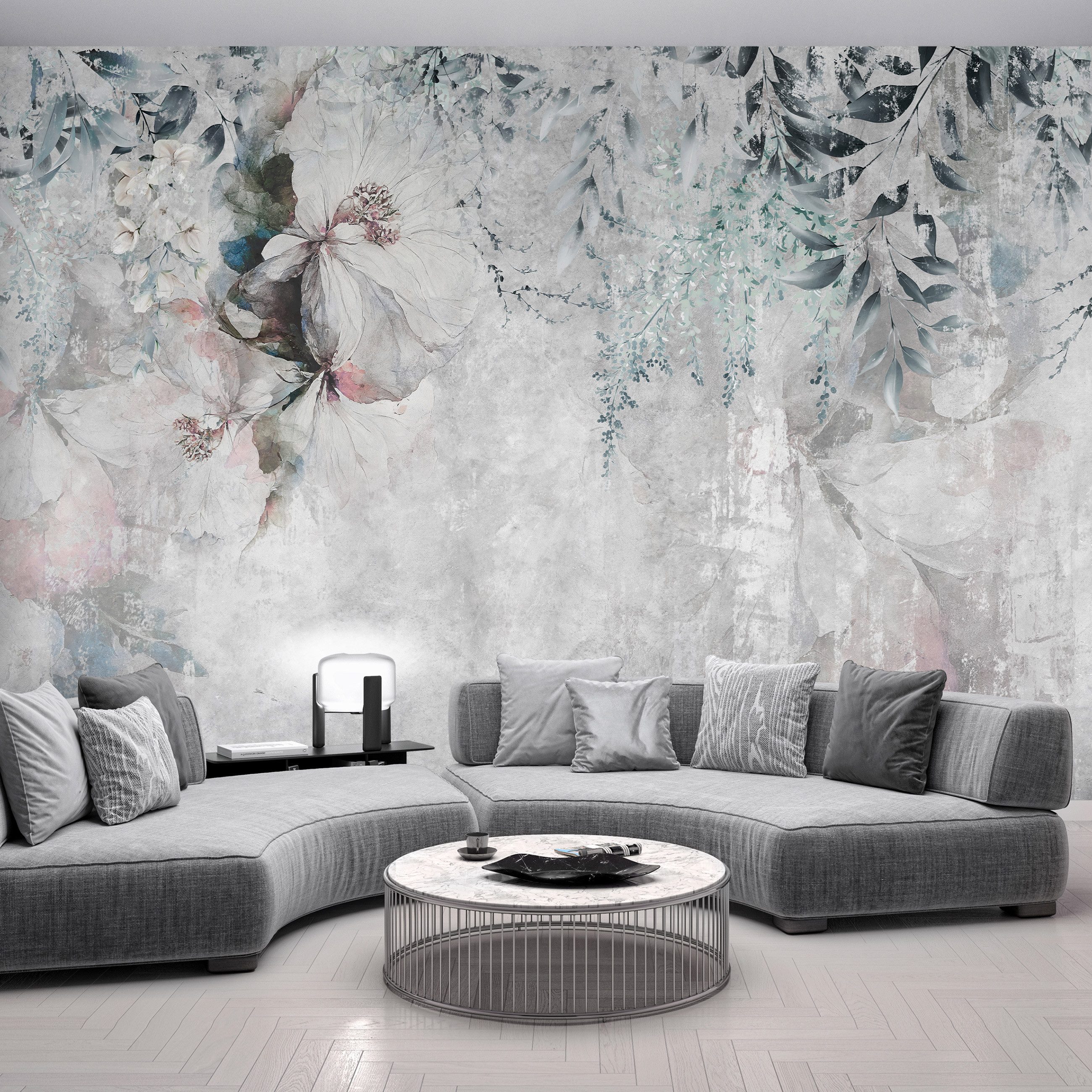 Wallarena Fototapete Blumen Beton - Mehrfarbig - Elegant - Vlies - Wohnzimmer, glatt, (2 St), 100x70cm