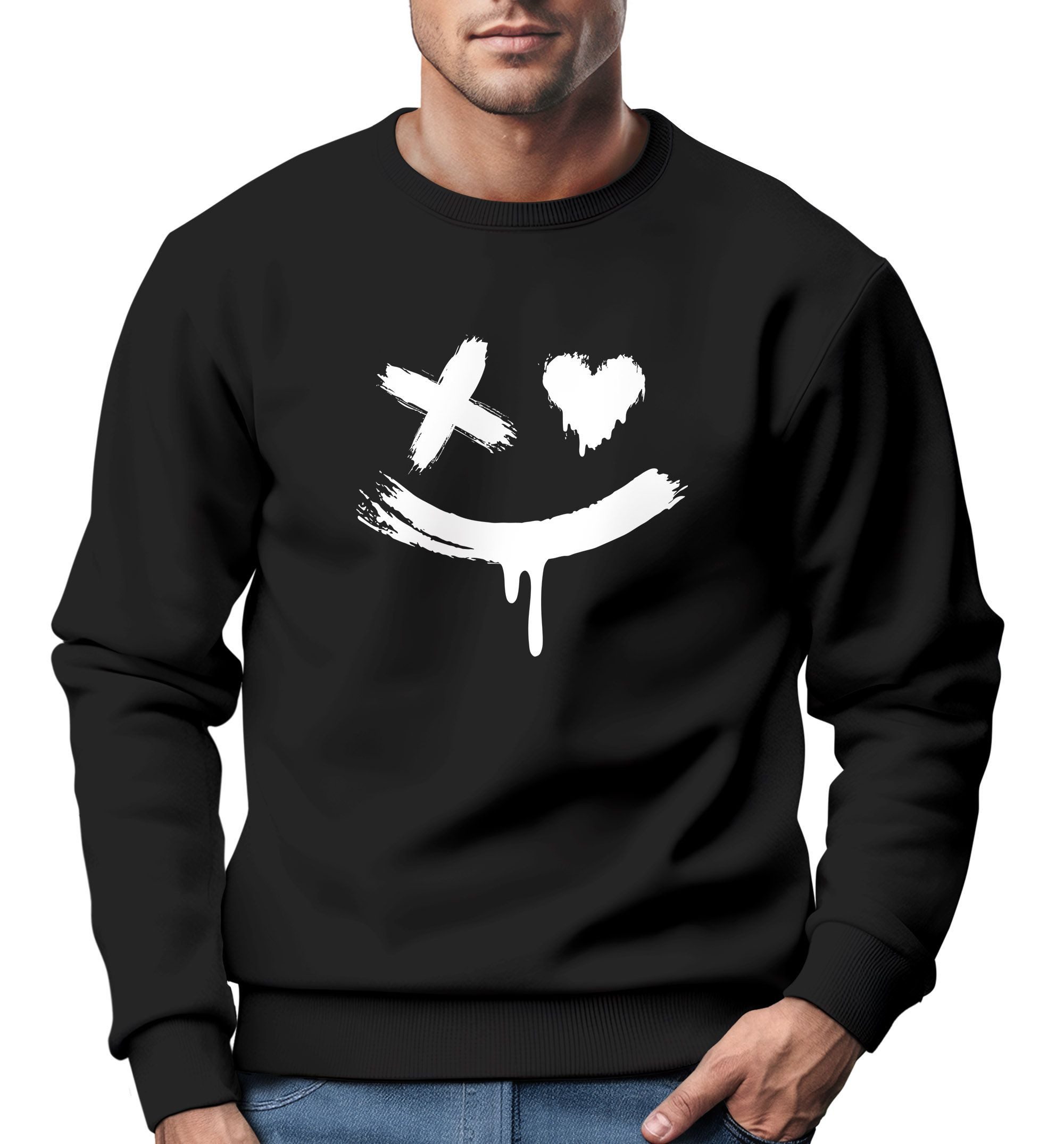 Sweatshirt Sweatshirt Herren mit Aufdruck Motiv Smile Print Rundhals-Pullover