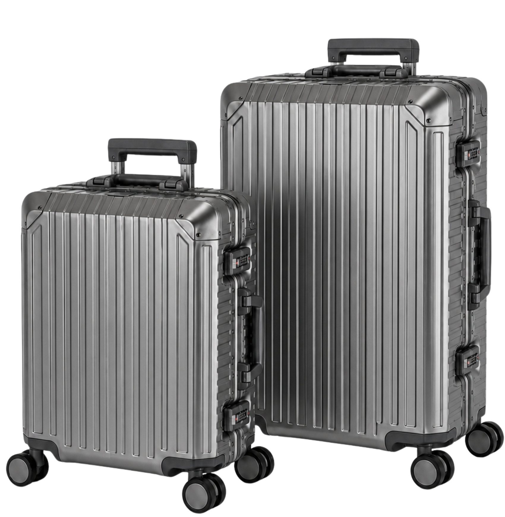 Travelhouse Kofferset 100% Aluminium TOKYO - verschiedene Farben, 4 Rollen, (2 tlg., S+M), Zipperless - Kein Reißverschluss, TSA Zahlenschloss, Nassfach