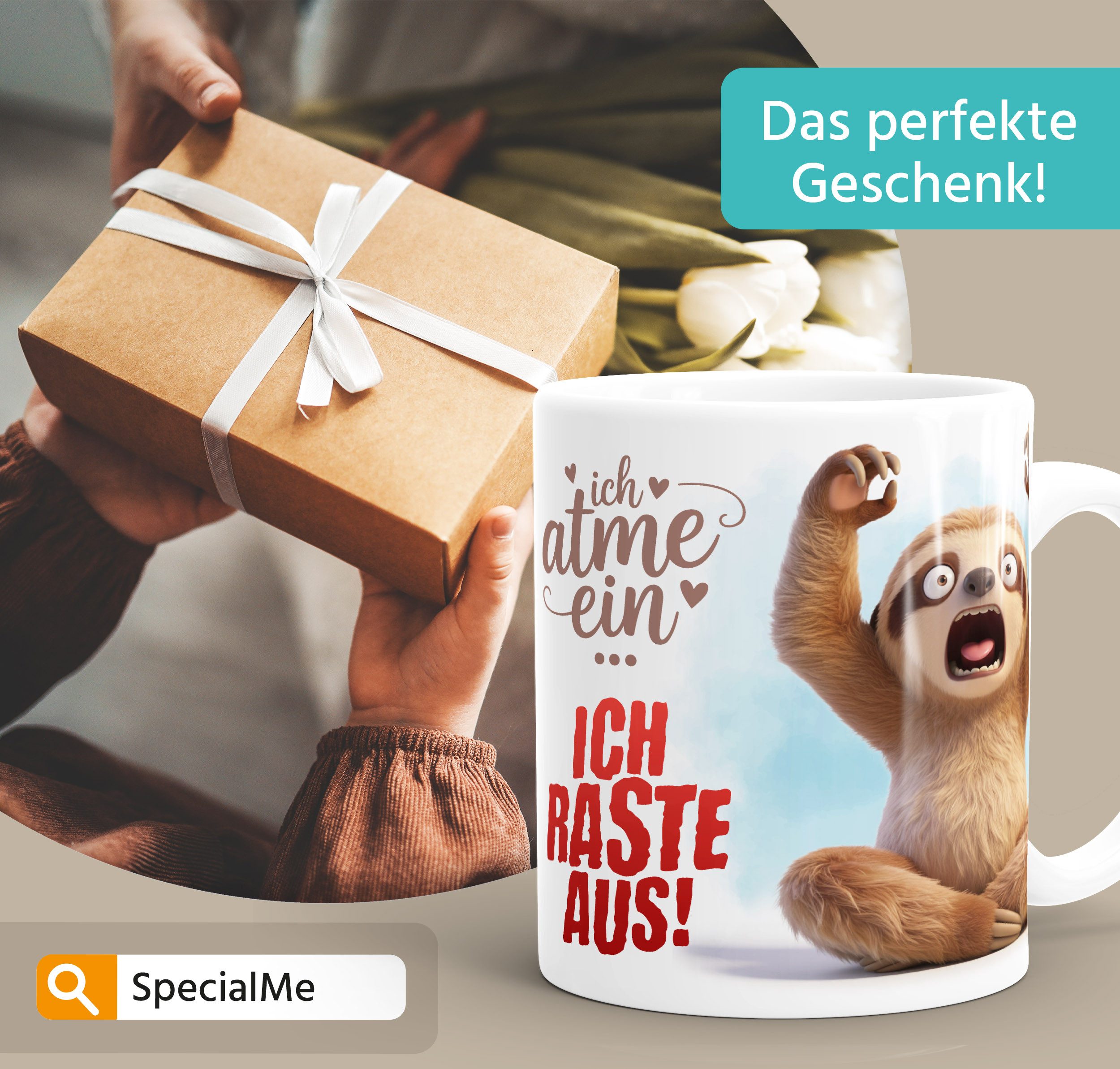 SpecialMe Tasse Tasse Faultier Spruch - Ich atme ein, ich raste aus -Bürotasse, Keramik – Bild 4 von 5