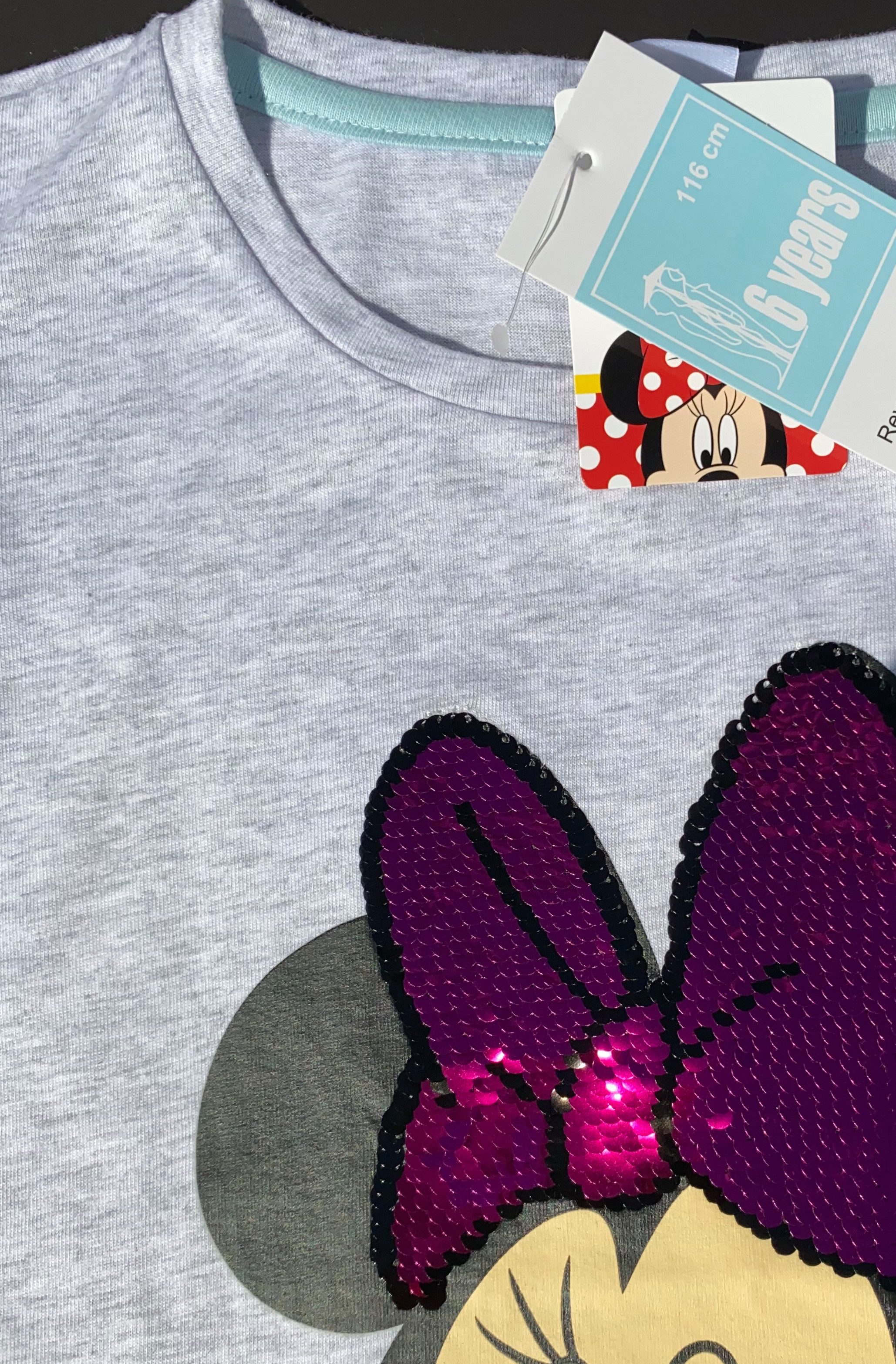 Disney Minnie Mouse Langarmshirt Minnie Mouse Wendepailetten T-Shirt Mädchen Oberteil 110 116 128 Wendepailetten